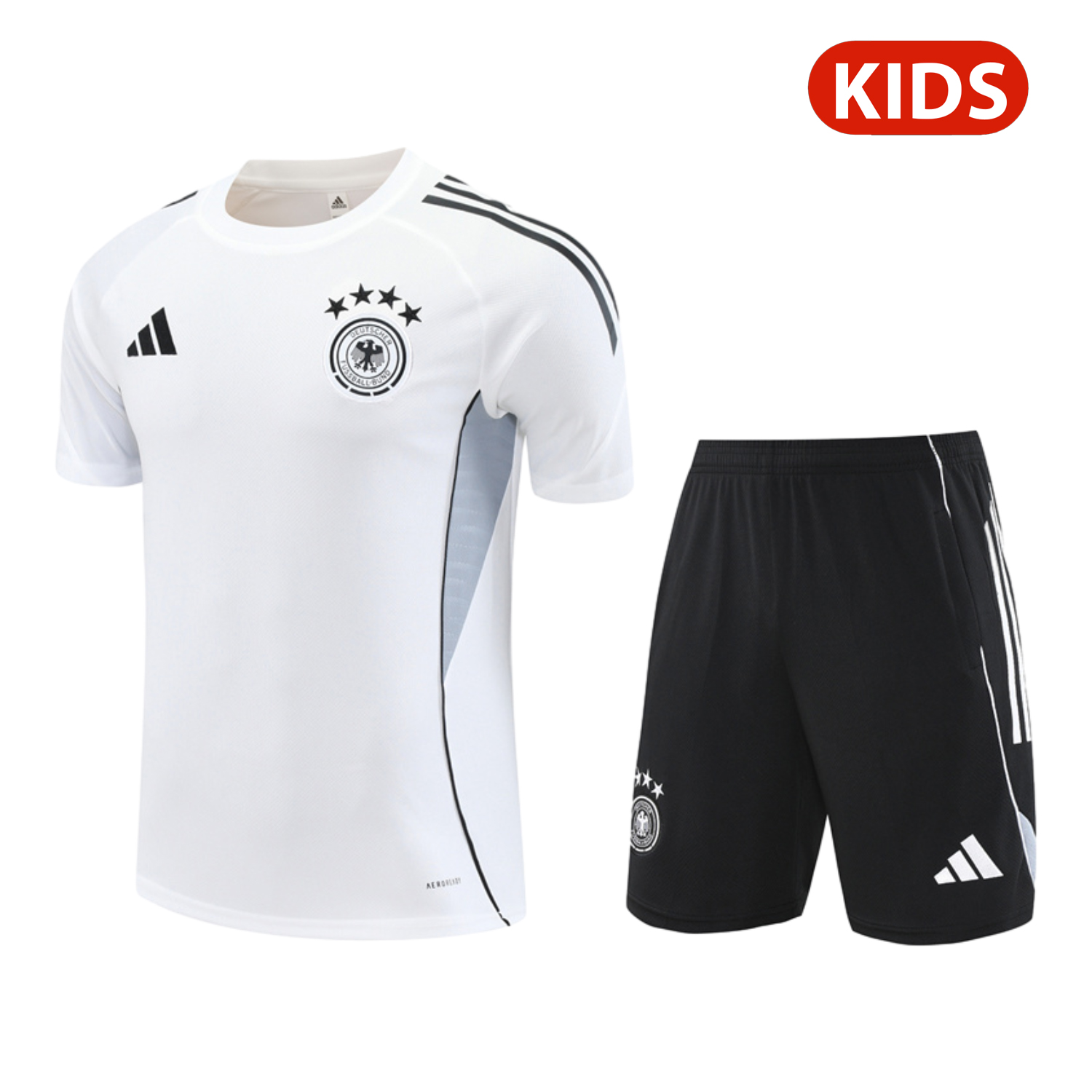 foot-Germany 25-26 Kids Short-Sleeve Training Set - White Top & Black Shorts