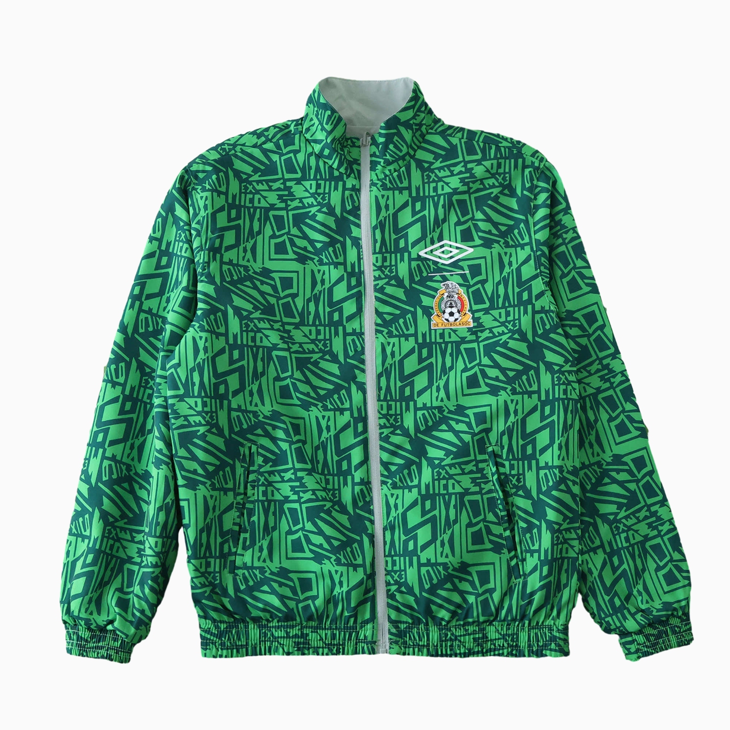 foot-Retro Mexico 1994 Retro Style Double Sided Reversible Windbreaker - Green & Grey