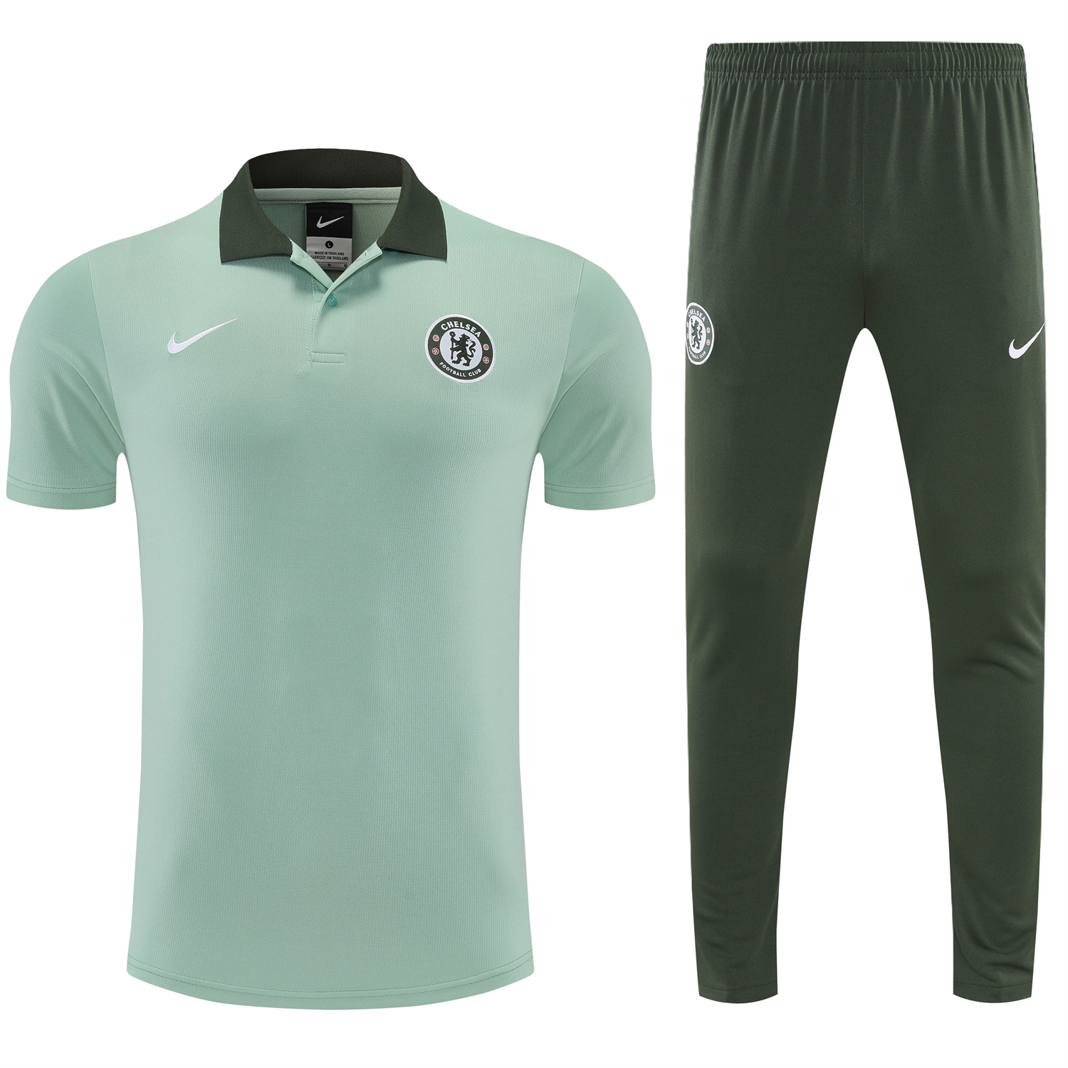 Unitedfootballkit.com | C.H.E.L.S.E.A 25-26 POLO Short-Sleeve Training Set - Light Green Top and Dark Green Pants -Customize Name, Number and Patch | Worldwide Shipping