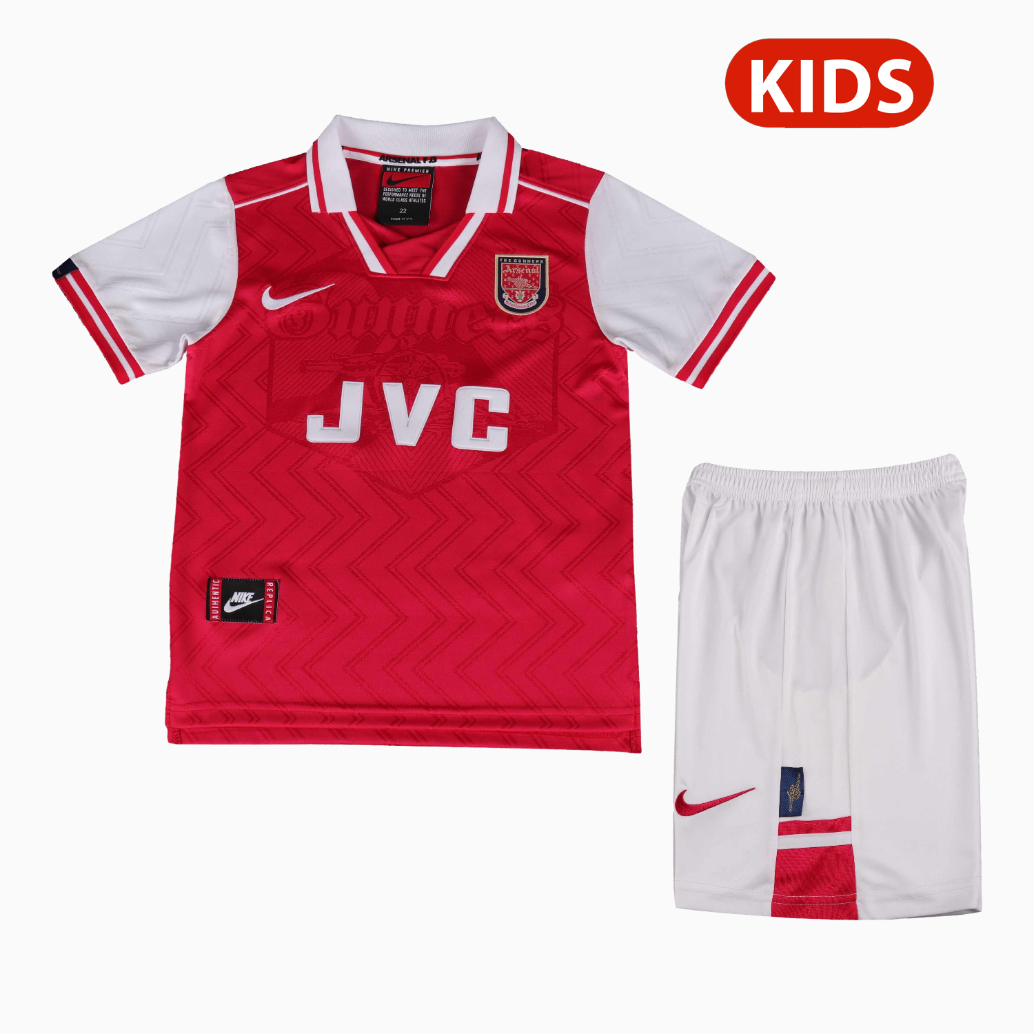 Unitedfootballkit.com | Retro Arsenal 1996-97 Home Kids Kit -Customize Name, Number and Patch | Worldwide Shipping