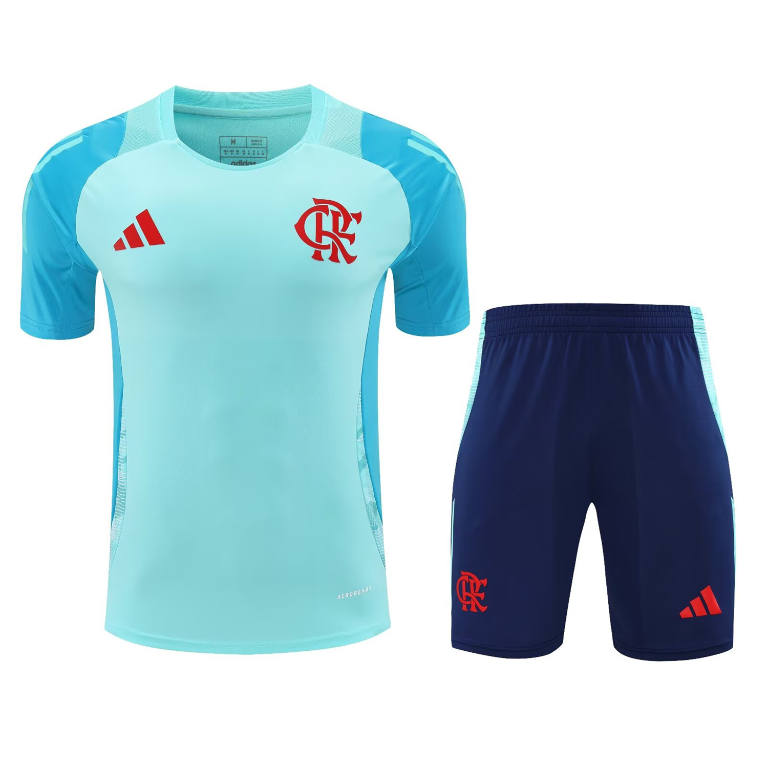 foot-Flamengo 25-26 Short-Sleeve Kids Training Set - Light Blue With Royal Blue