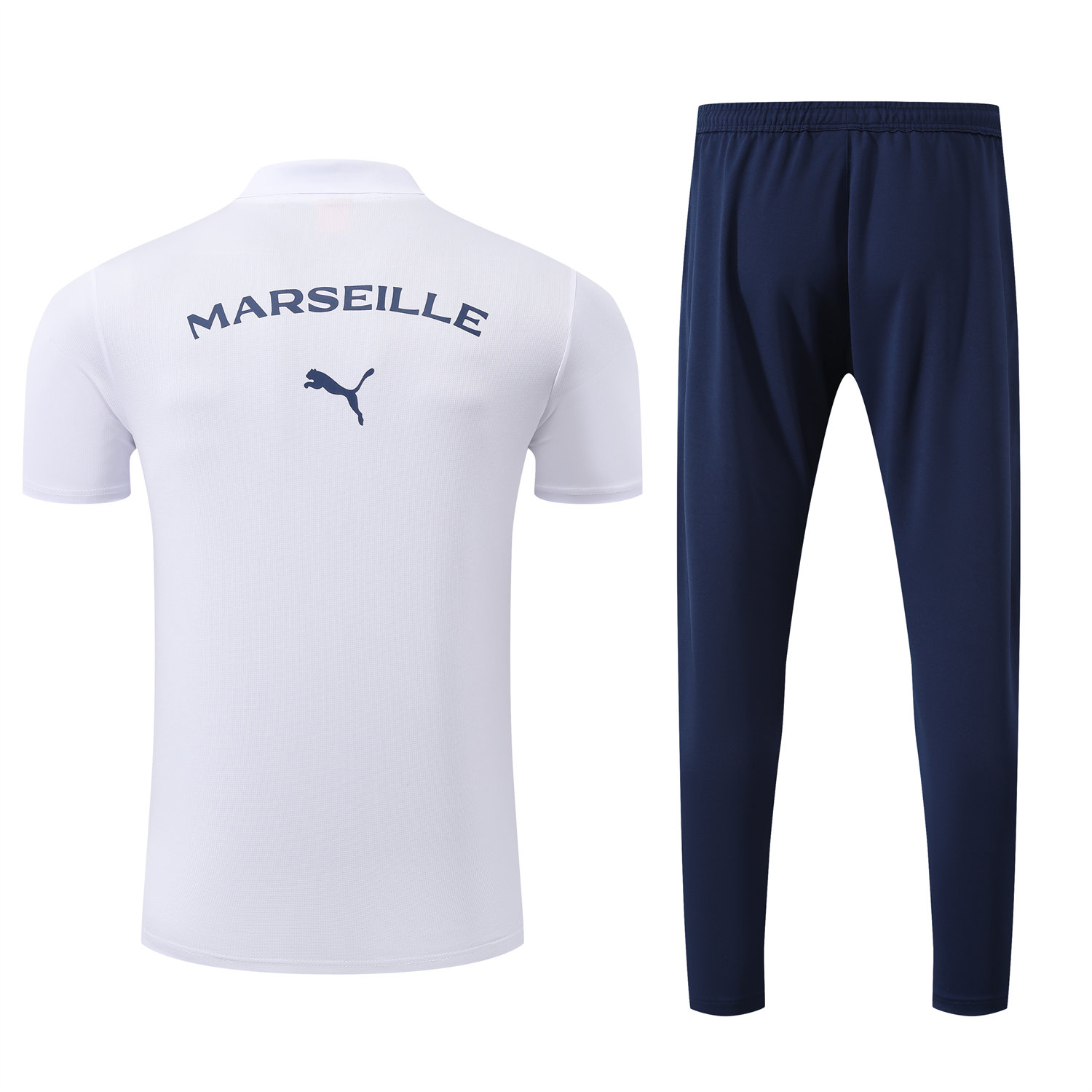foot-Marseille 25-26 POLO Short-Sleeve Training Set - White Top and Deep Blue Pants