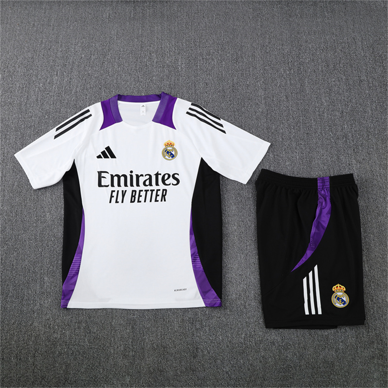 foot-Real Madrid 24-25 Short-Sleeve Training Set - White with Purple
