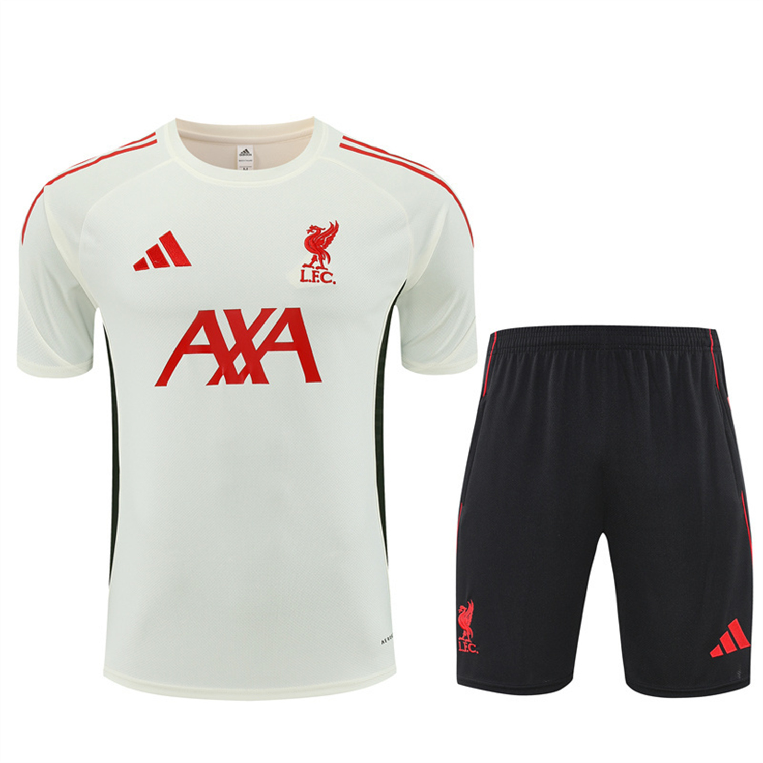 foot-Liver.pool 25-26 Short-Sleeve Training Set Off White Top & Black Shorts
