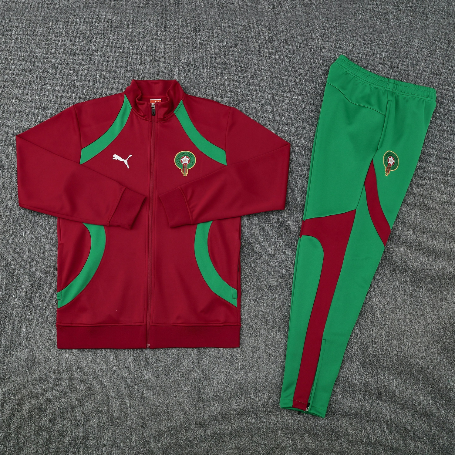 foot-Morocco 25-26 Jacket Training Tracksuit - Red Jackets & Green Pants