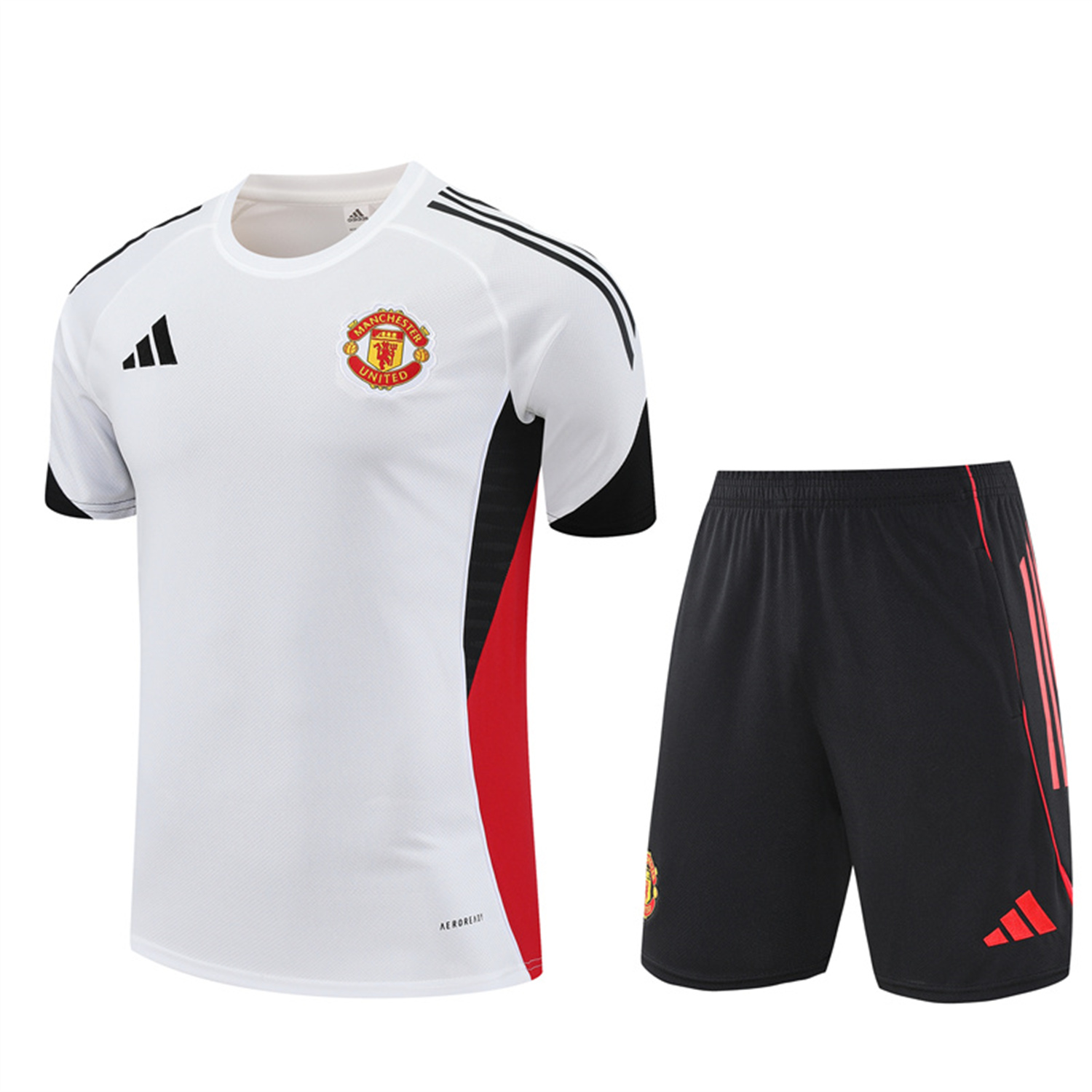 foot-Manchester United 25-26 Short-Sleeve Training Set - White Top & Black Shorts