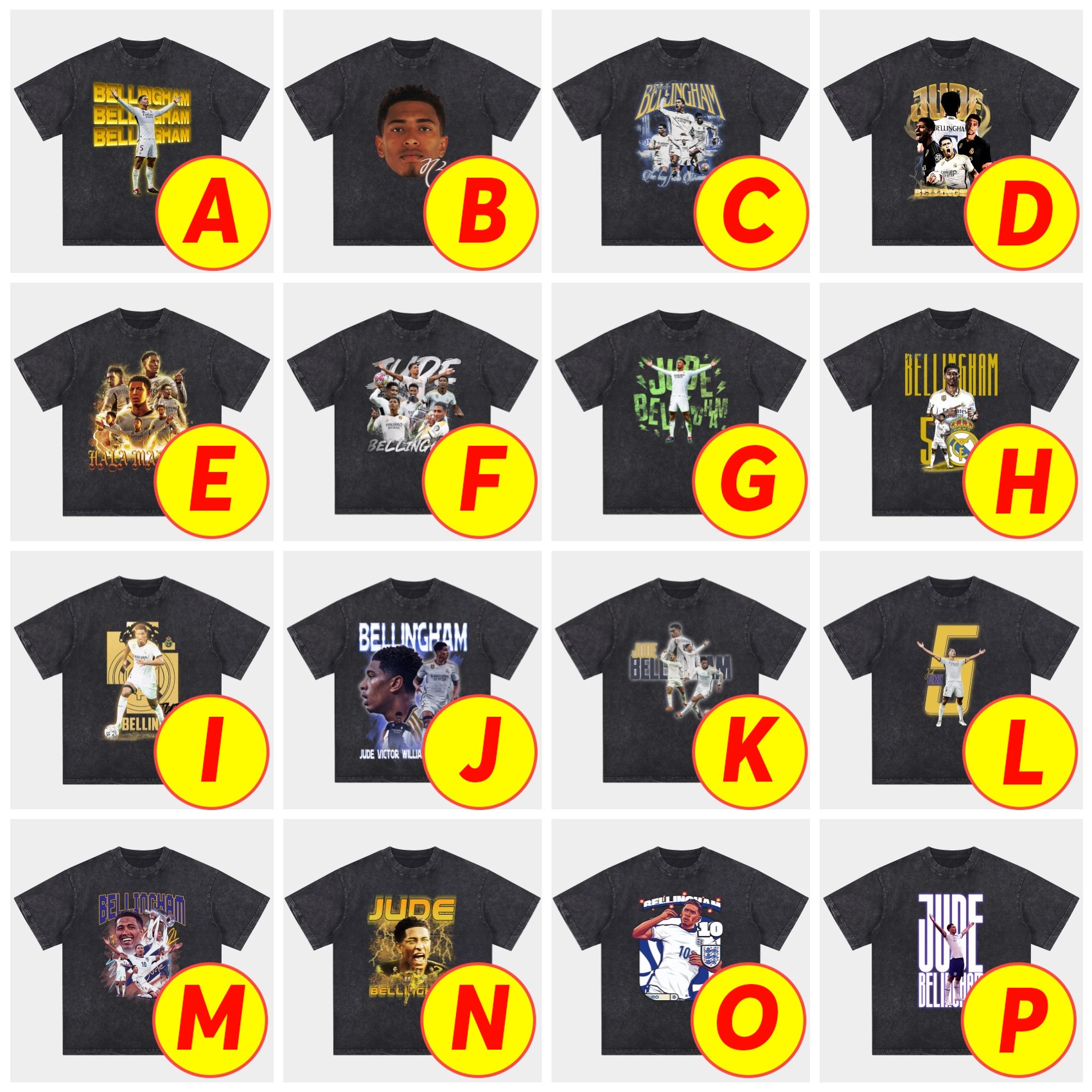 foot-Bellingham Real Madrid England 24-25 25-26 Oversized Washed T-Shirt