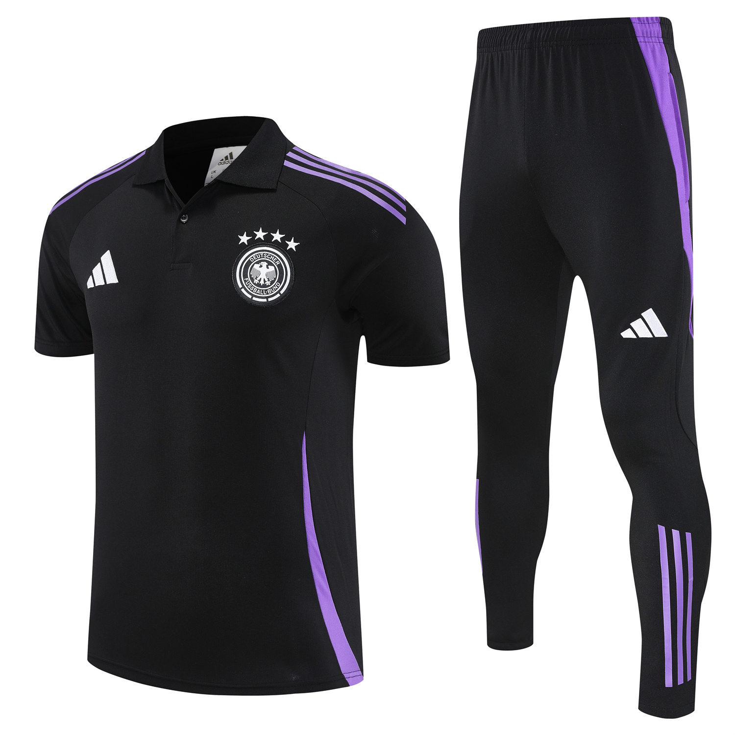 foot-Germany 25-26 POLO Short-Sleeve Training Set - Black Top and Pants
