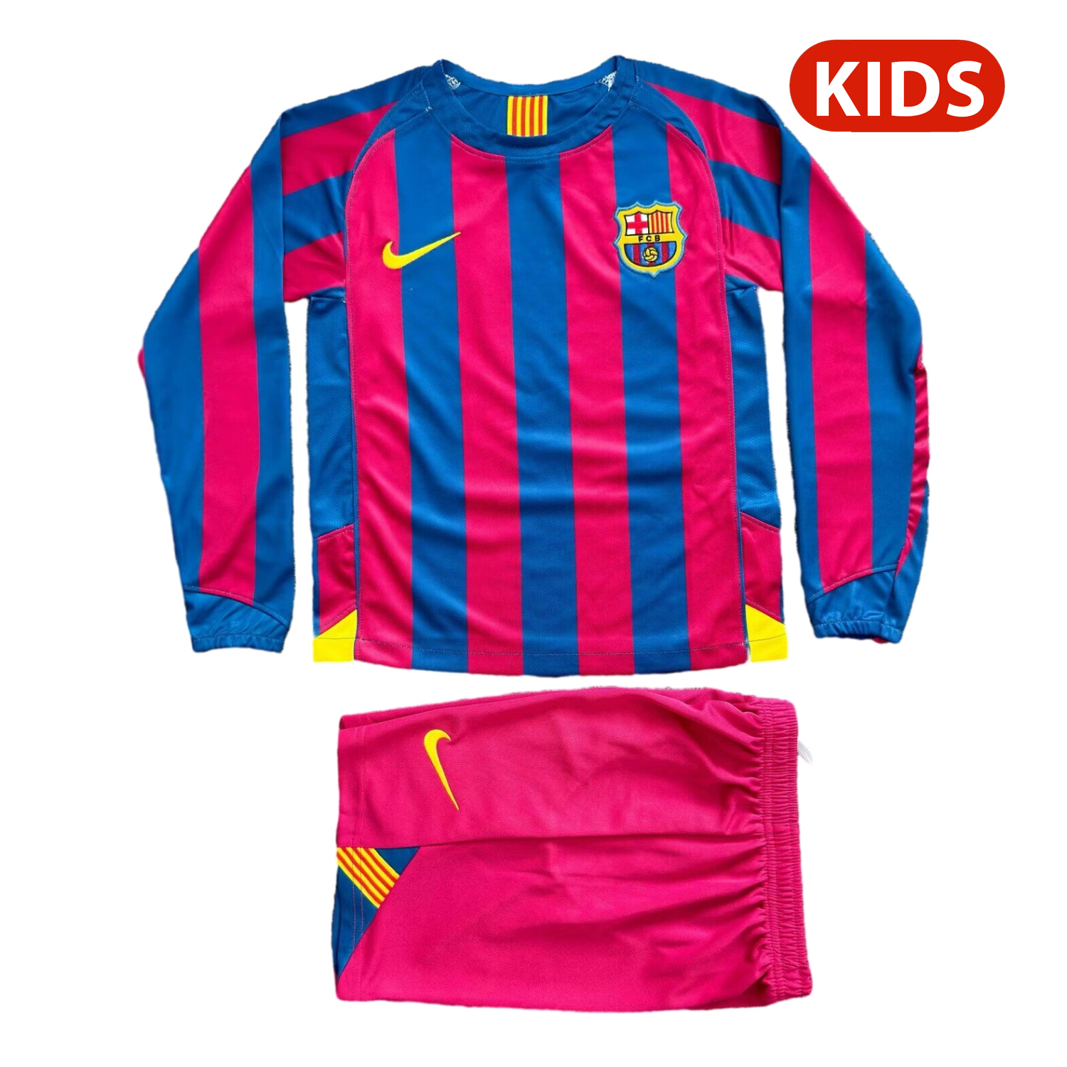 foot-Retro Barcelona 06-07 Home Long Sleeve Kids Kit