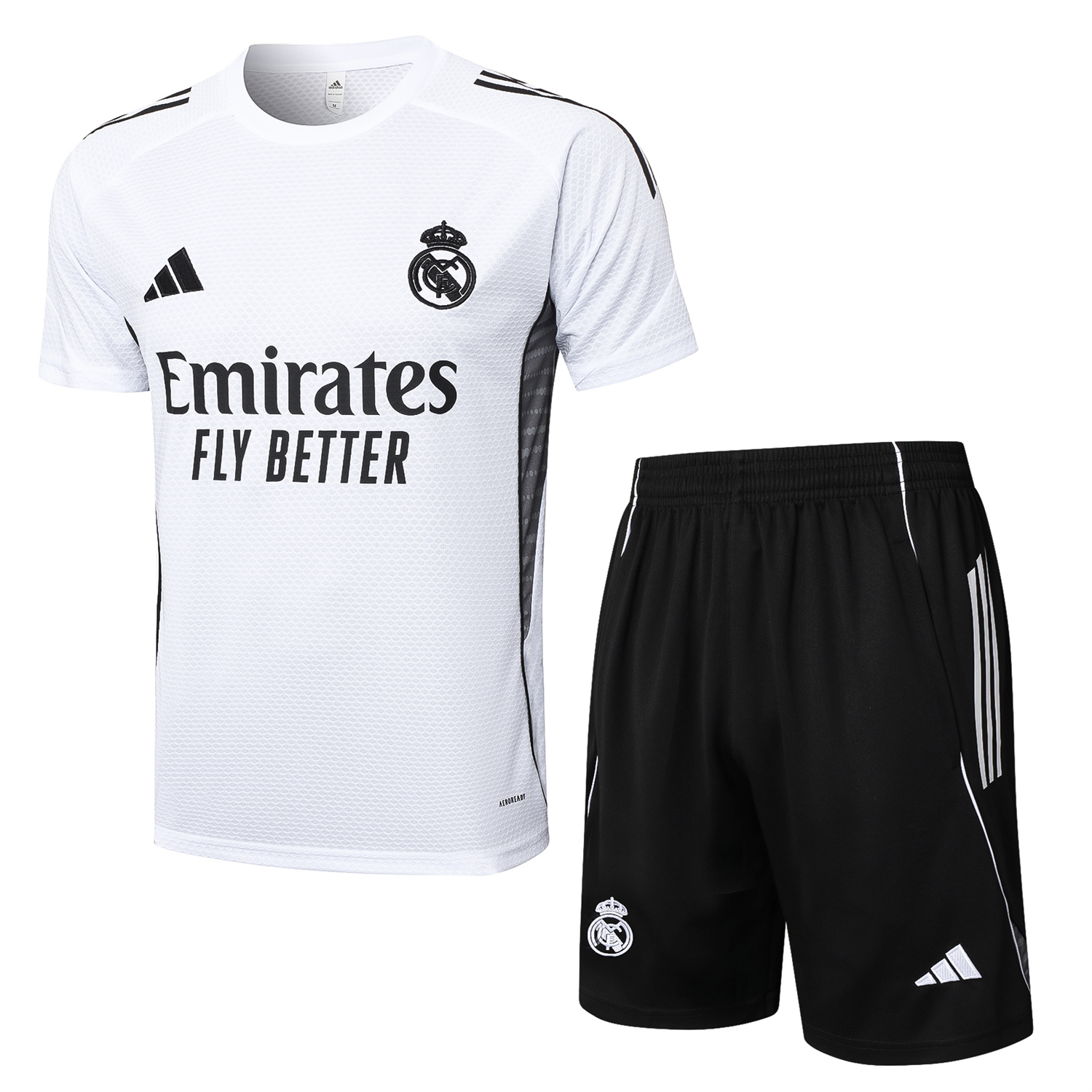 foot-Real Madrid 25-26 Short-Sleeve Training Set - White Top and Black Shorts