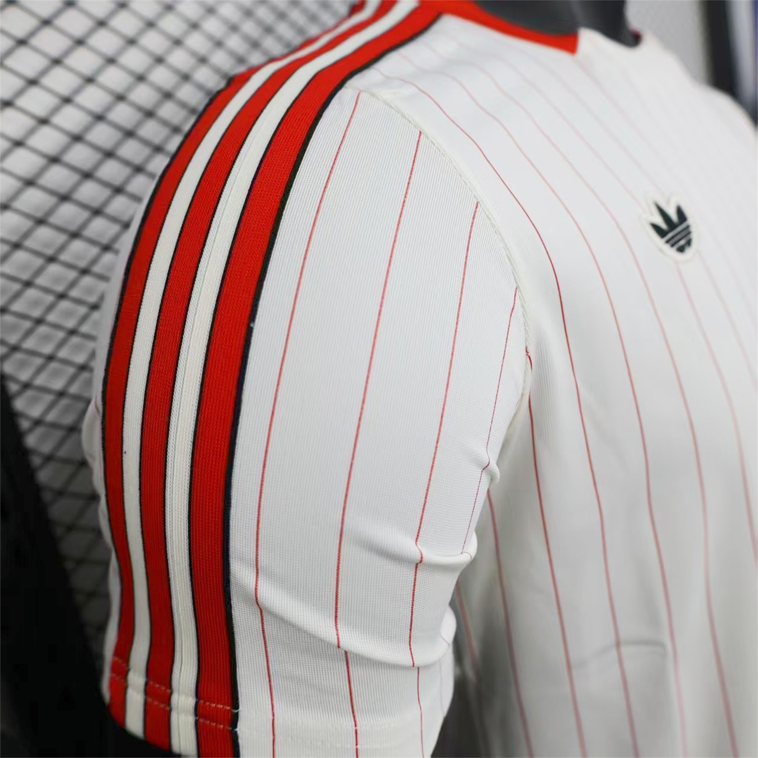 foot-Benfica 25-26 Trefoil Red Lines White Travel Jersey - Player Version