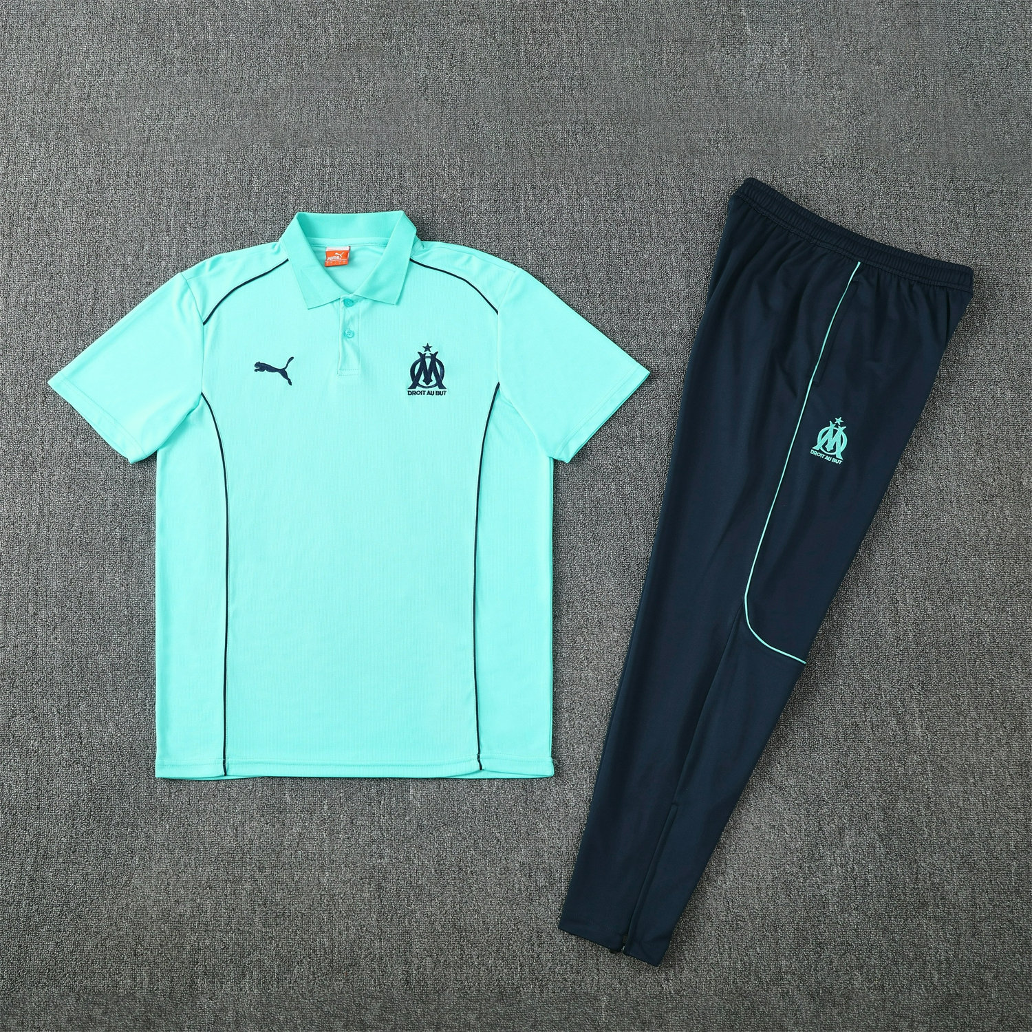 foot-Marseille 25-26 POLO Short-Sleeve Training Set - Cyan Top and Deep Blue Pants
