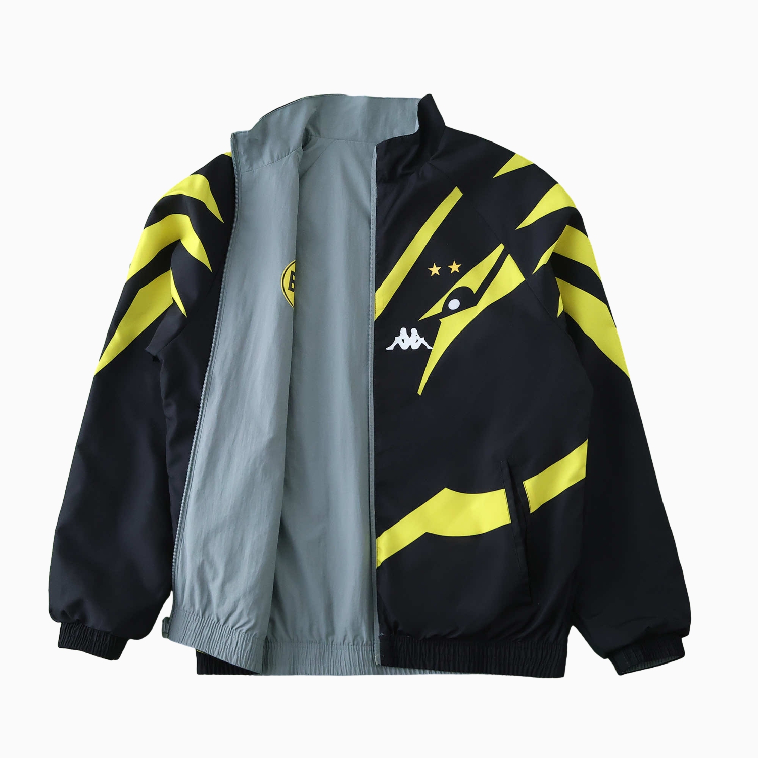 foot-Borussia Dortmund 24-25 Retro Style Double Sided Reversible Windbreaker - Black & Grey