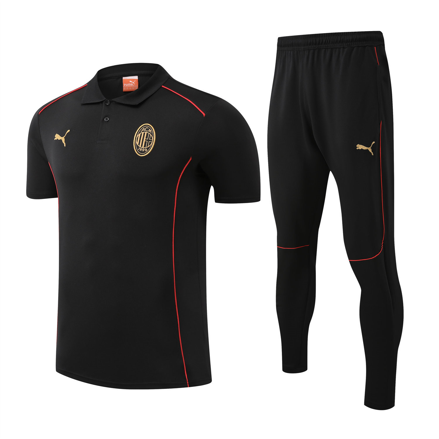 foot-AC Milan 25-26 POLO Short-Sleeve Training Set - Black Top and Pants