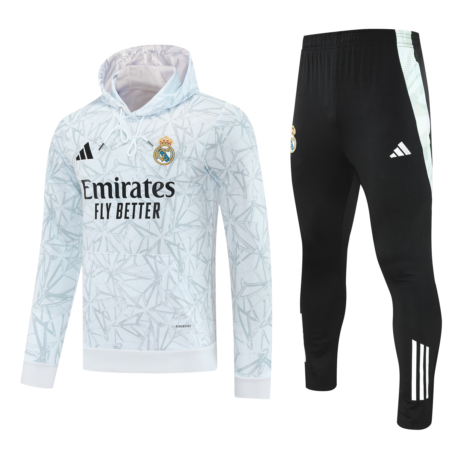 foot-Real Madrid 25-26 Traning Hoodie Set - Triangular Spots White Hoodie With Black Pants