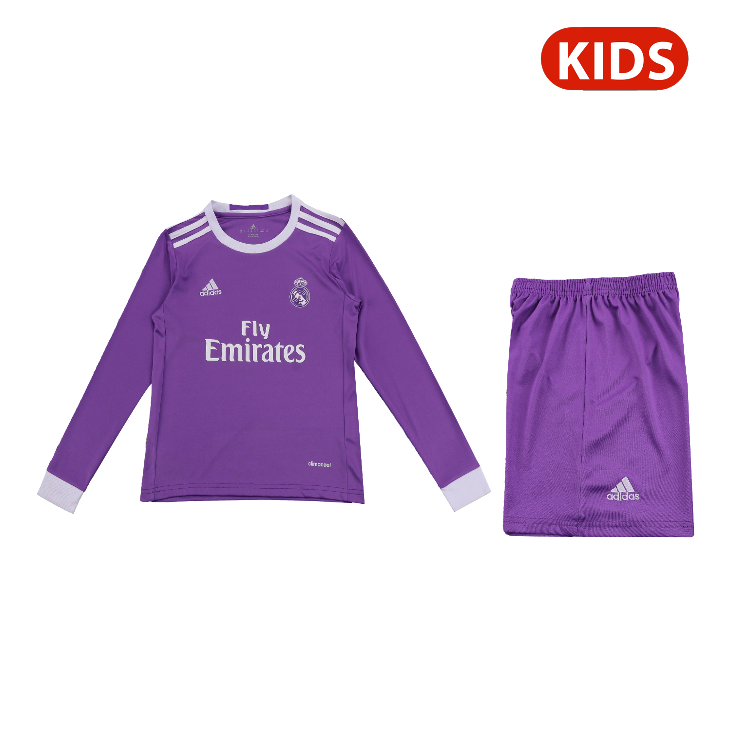 foot-Retro Real Madrid 16-17 Away Purple Long Sleeves Kids Kit