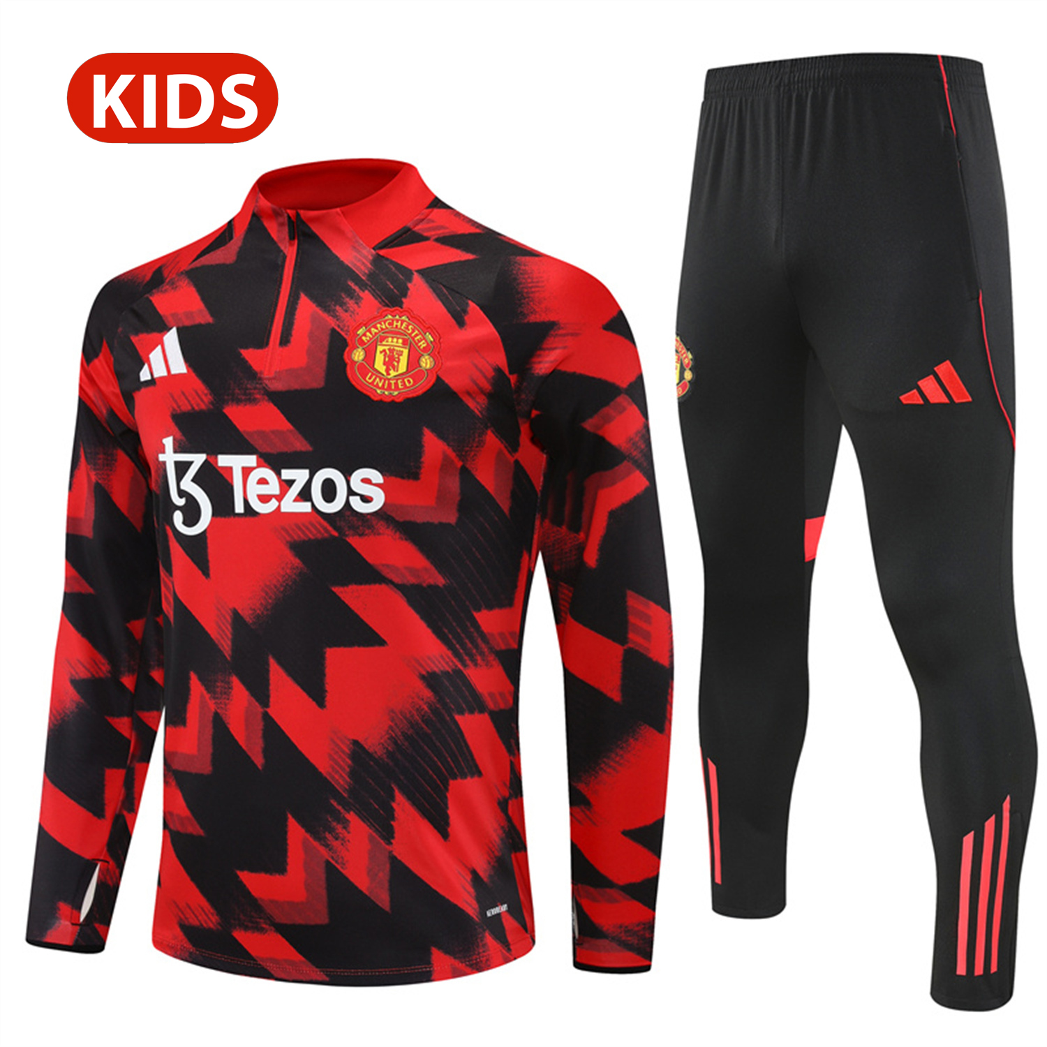 foot-Manchester United 25-26 Kid Long Sleeves Training Set - Red-Black Top & Black Pants