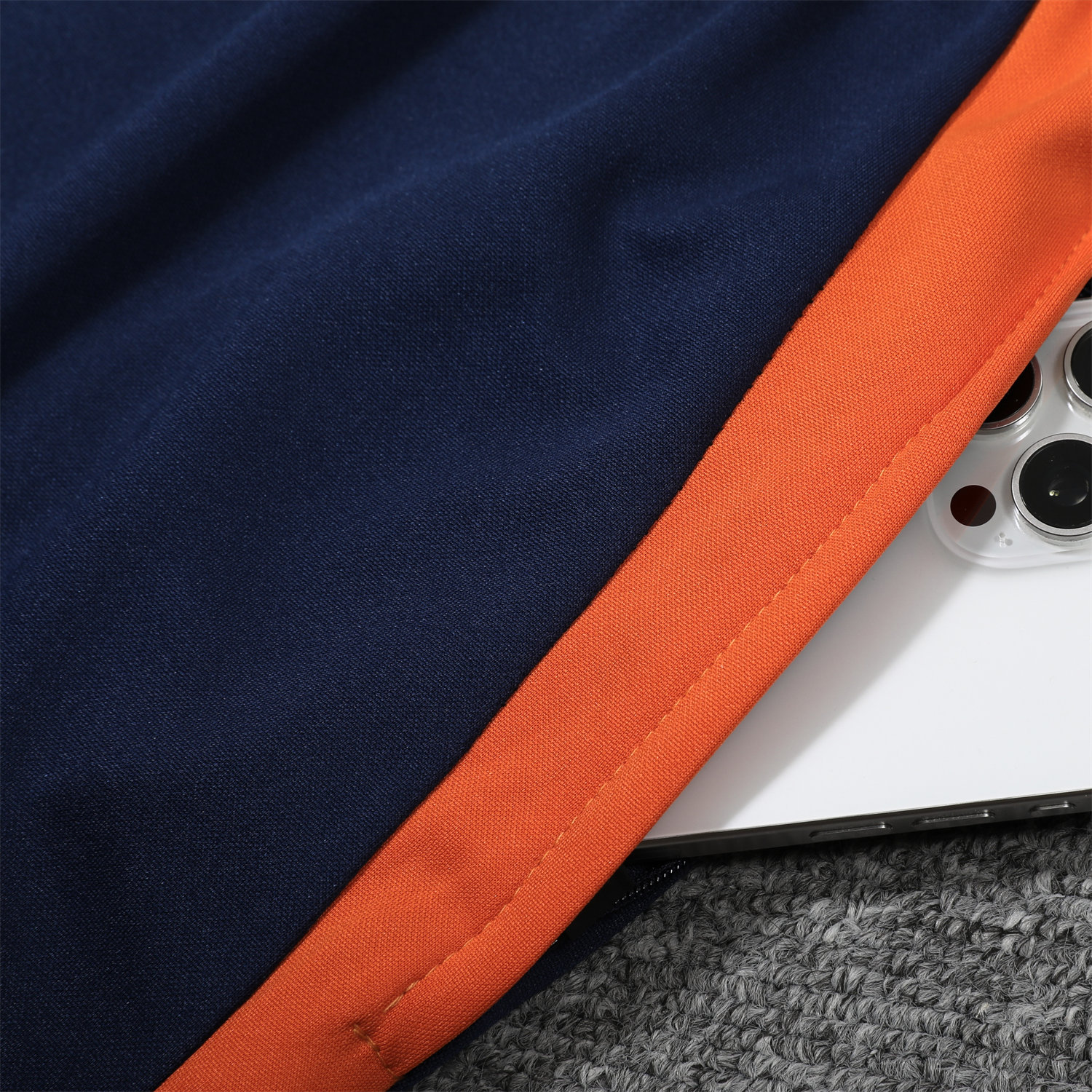 foot-Juventus 25-26 POLO Short-Sleeve Training Set - Deep Blue Top and Pants with Orange Stripes