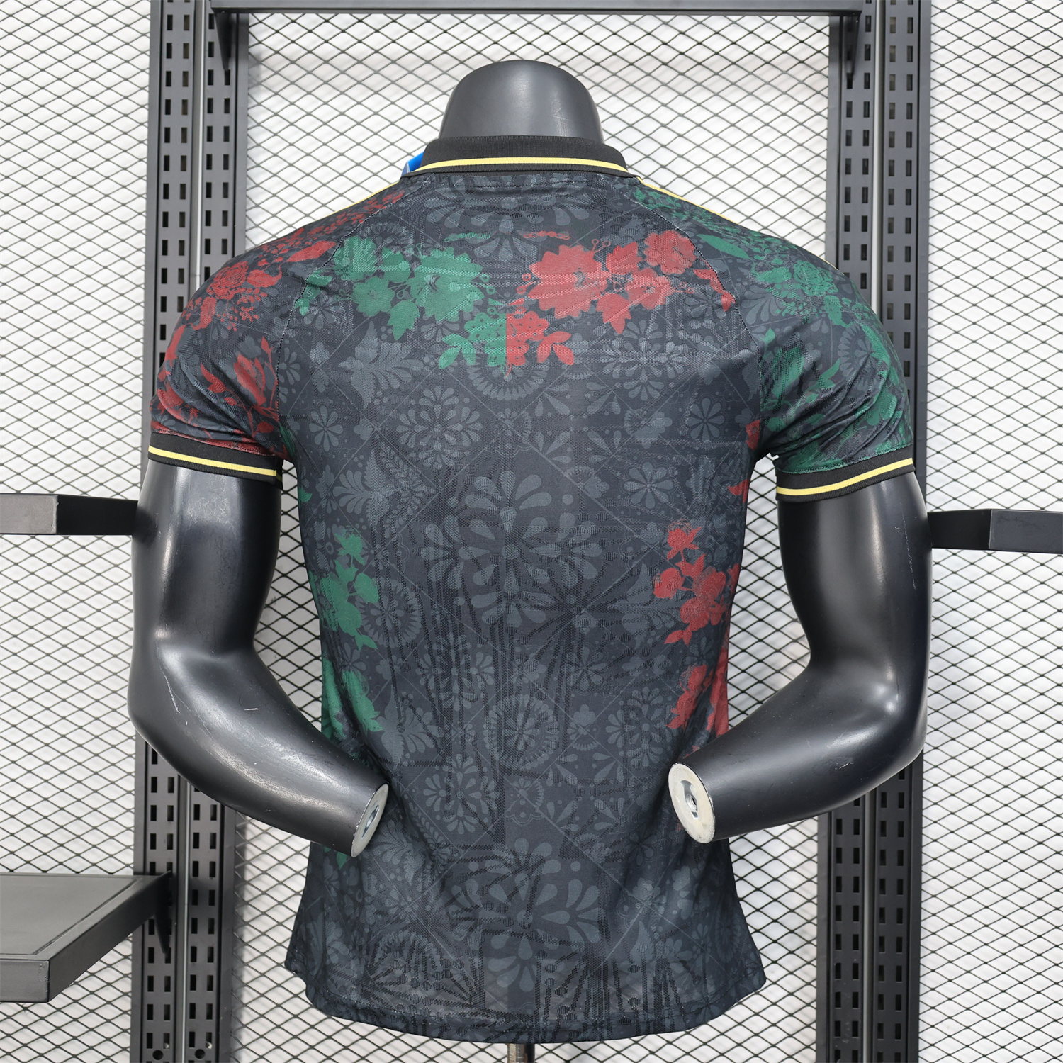 foot-Mexico 25-26 Black Polo Jersey with Red and Green Floral Pattern - Player Version