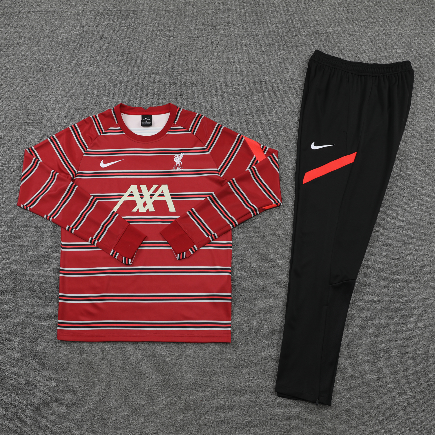 foot-Liver.pool 24-25 Long Sleeve Training Set - Red Stripe Top and Black Pants