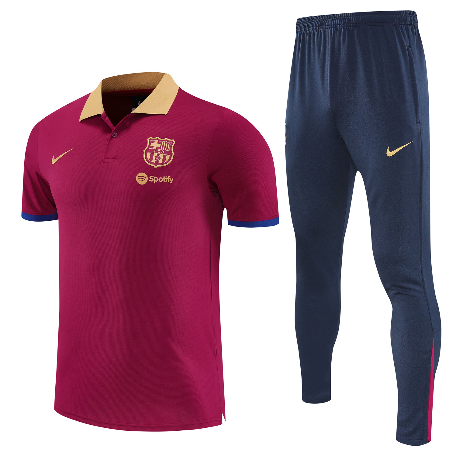 foot-Barcelona 25-26 POLO Short-Sleeve Training Set - Deep Red Top and Black Pants