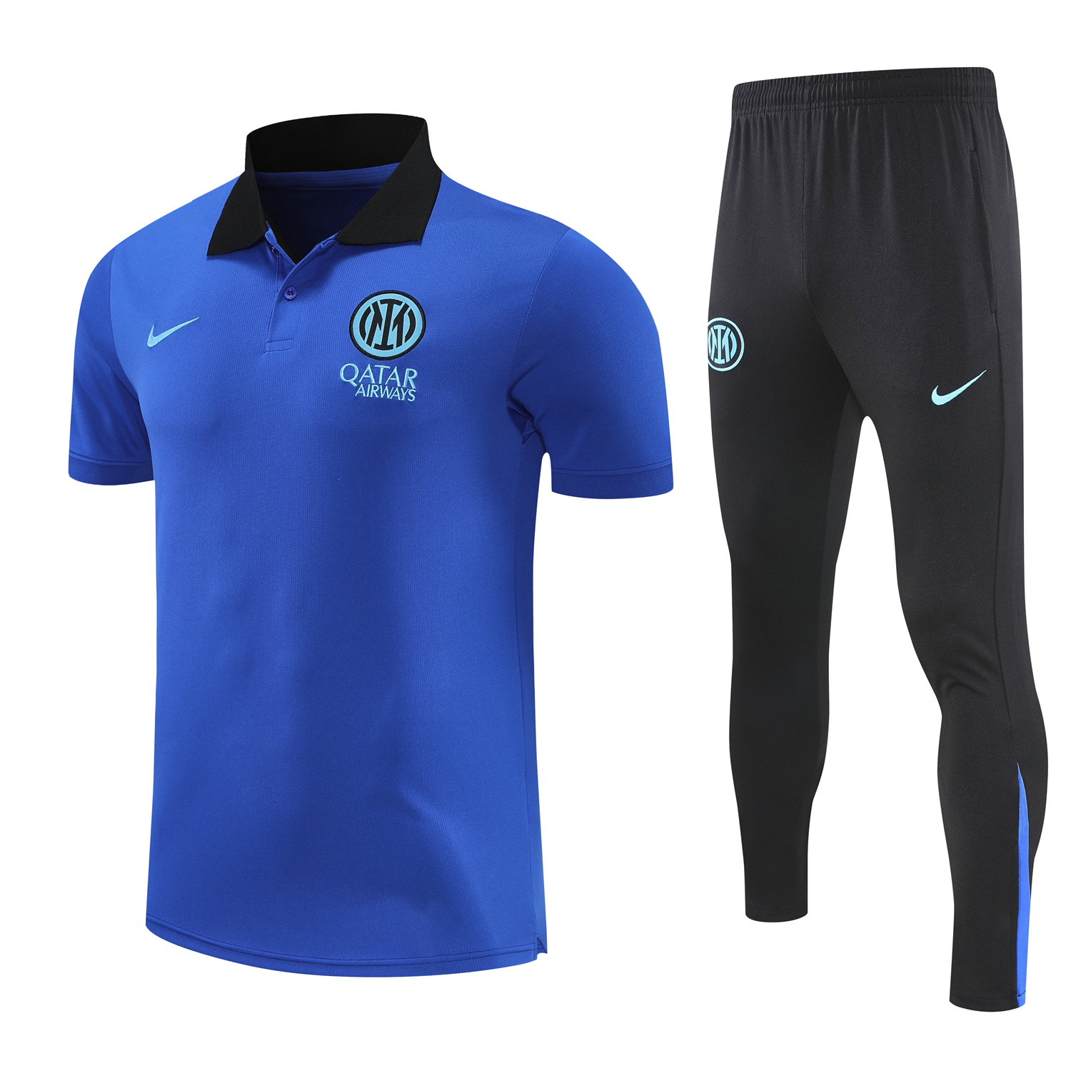 Unitedfootballkit.com | Inter Milan 25-26 POLO Short-Sleeve Training Set - Ocean Blue Top and Black Pants -Customize Name, Number and Patch | Worldwide Shipping