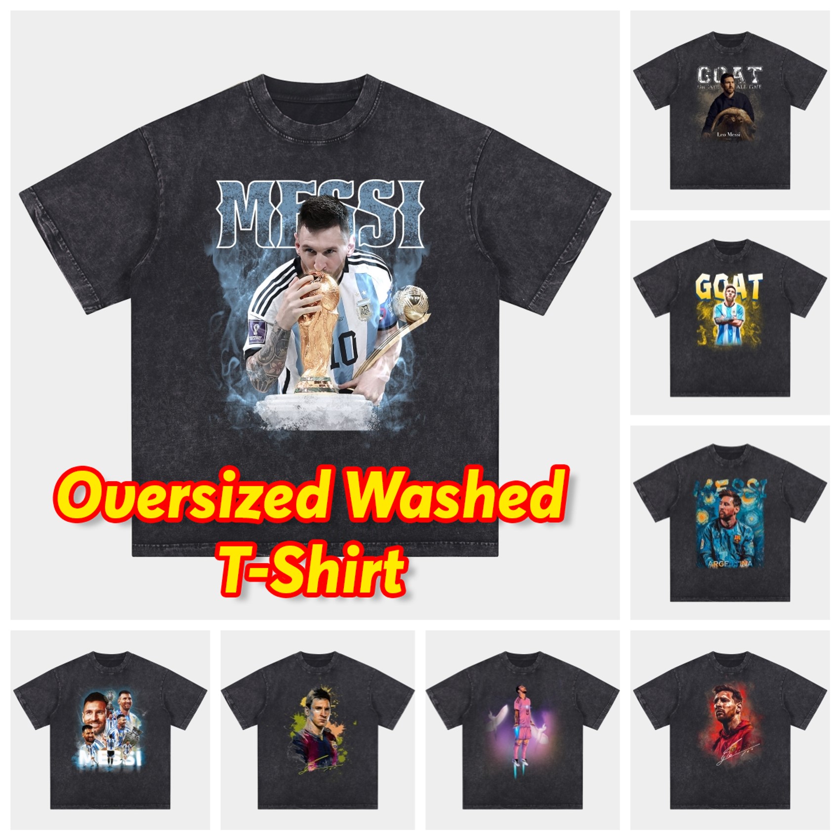 foot-Messi GOAT Argentina Barcelona INT M.A.M Oversized Washed T-Shirt