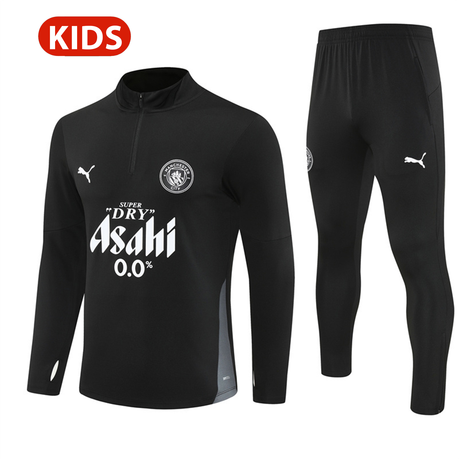 foot-Manchester City 25-26 Kids Long Sleeve Training Set - Black Top & Black Pants