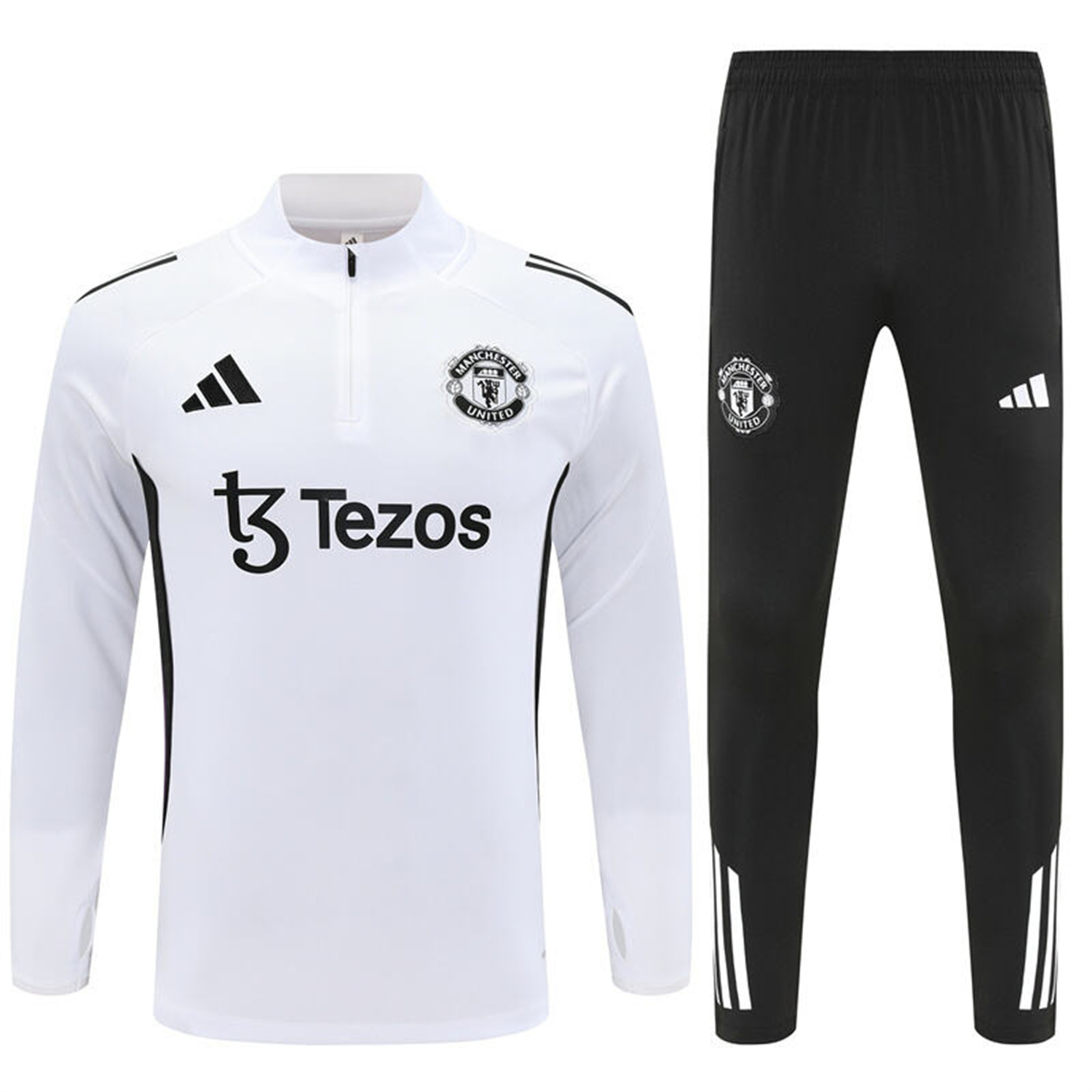 foot-Manchester United 25-26 Long Sleeve Training Set - White Top & Black Pants
