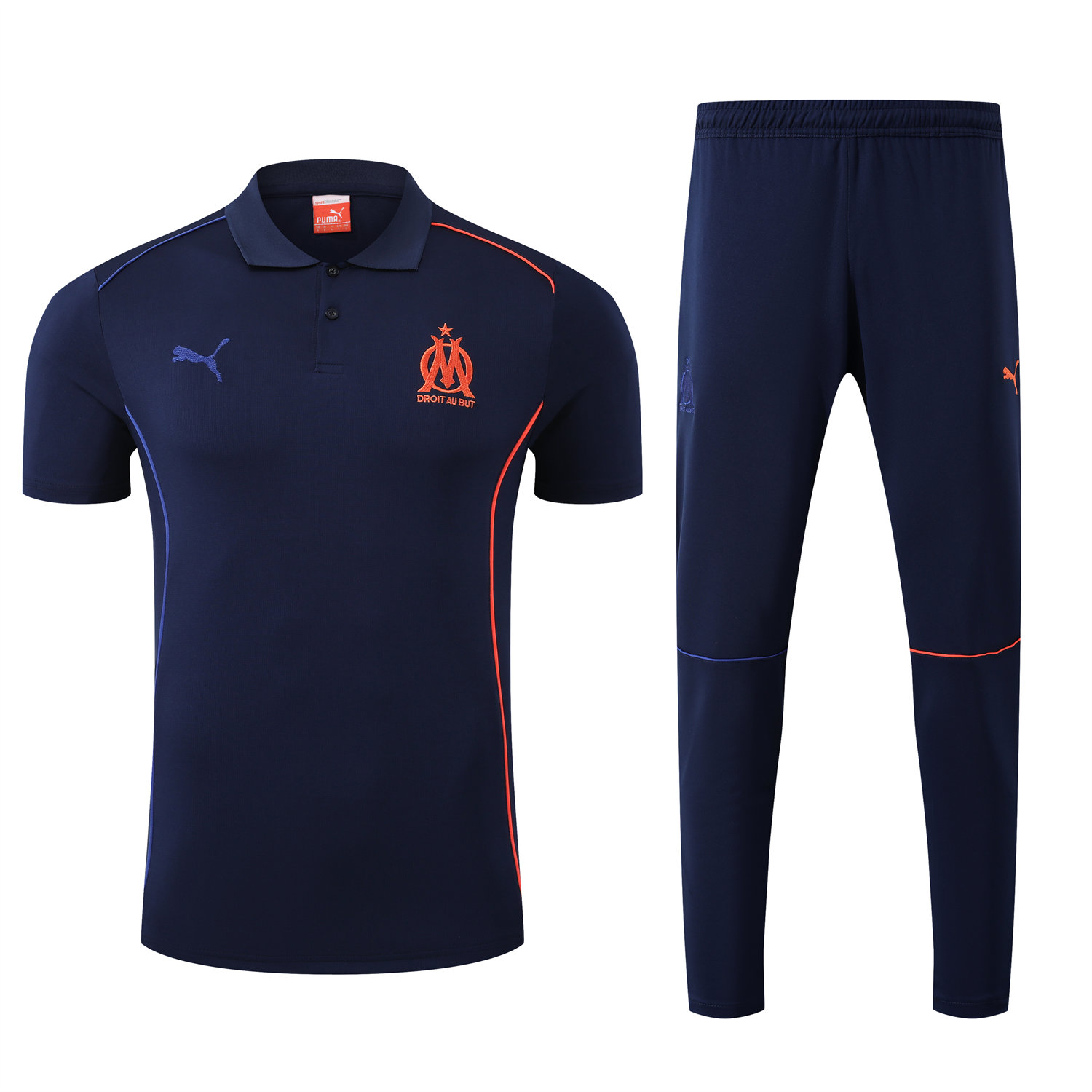 foot-Marseille 25-26 POLO Short-Sleeve Training Set - Deep Blue Top and Pants