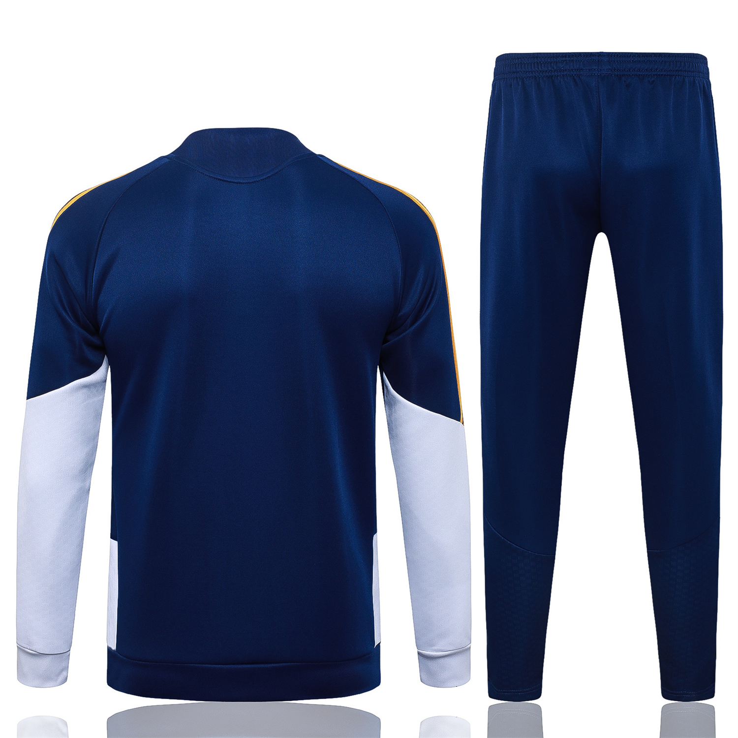 Funinjersey-Real Madrid 26-27 Long Sleeves Training Set - Yellow Edge Deep Blue Top And Pants