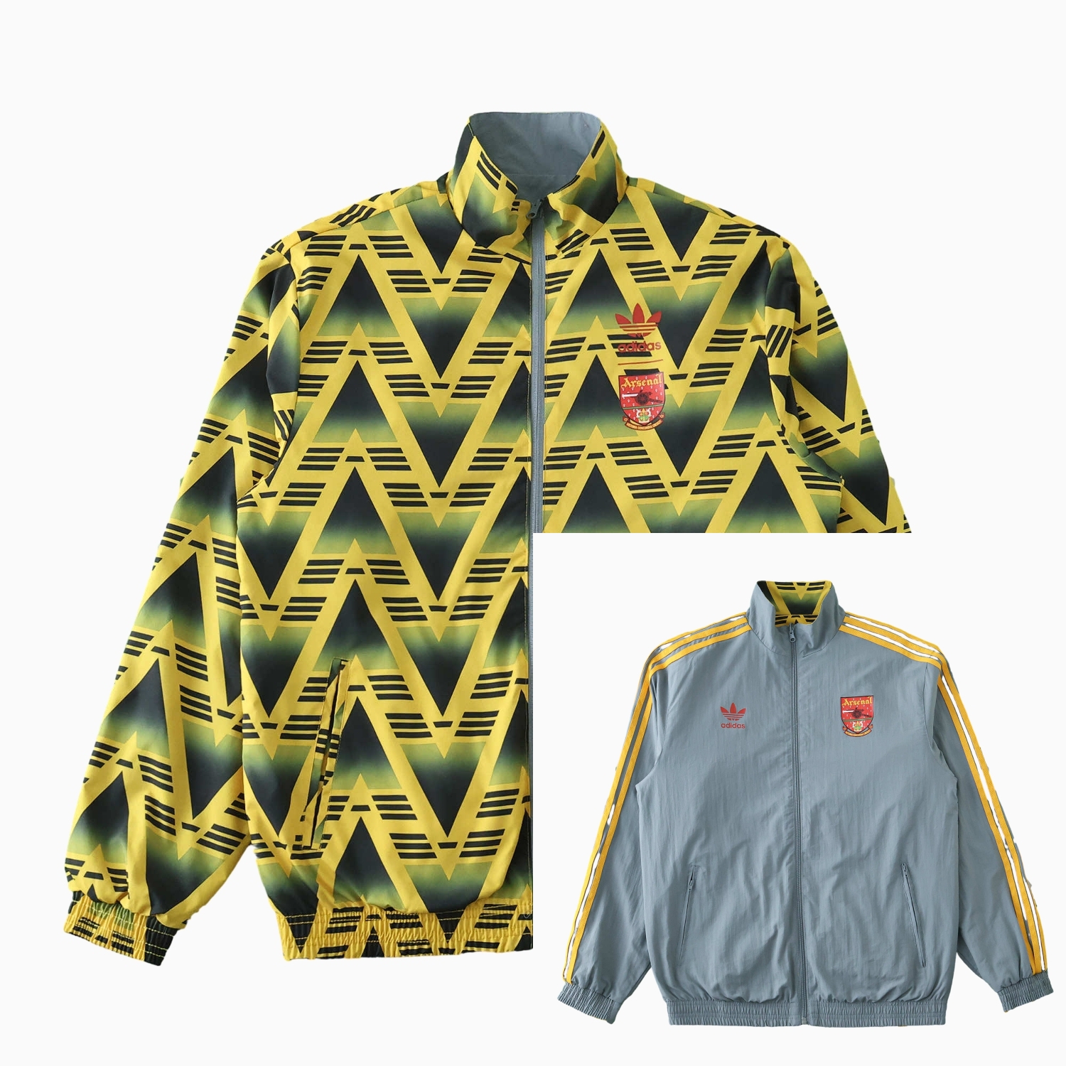 foot-Retro Arsenal 1991-93 Away Double Sided Reversible Windbreaker - Yellow & Grey