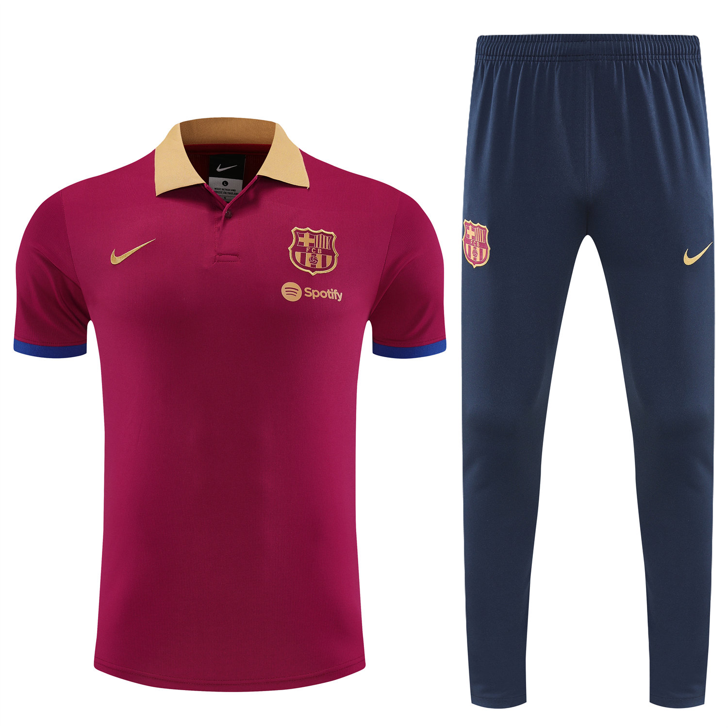 foot-Barcelona 25-26 POLO Short-Sleeve Training Set - Deep Red Top and Black Pants