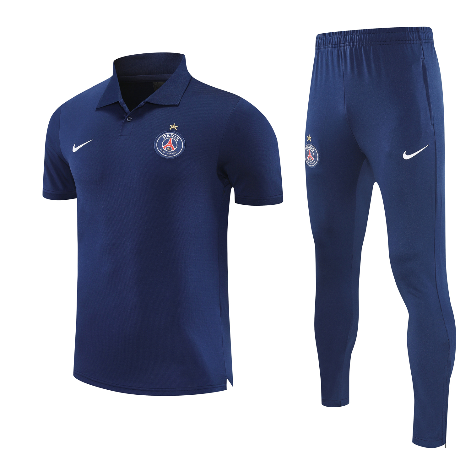 Unitedfootballkit.com | Paris Saint-Germain PSG 25-26 POLO Short-Sleeve Training Set - Dark Blue Top and Pants -Customize Name, Number and Patch | Worldwide Shipping