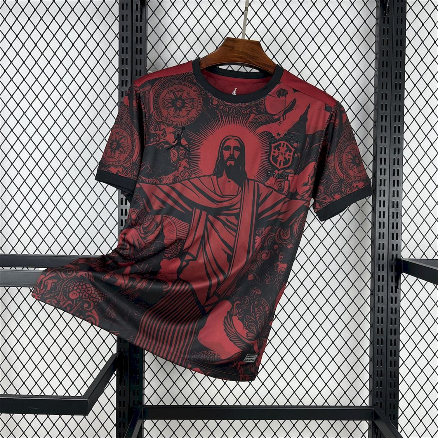 foot-Brazil 25-26 Jordan Black Jesus Statue Red Special Jersey - Fans Version