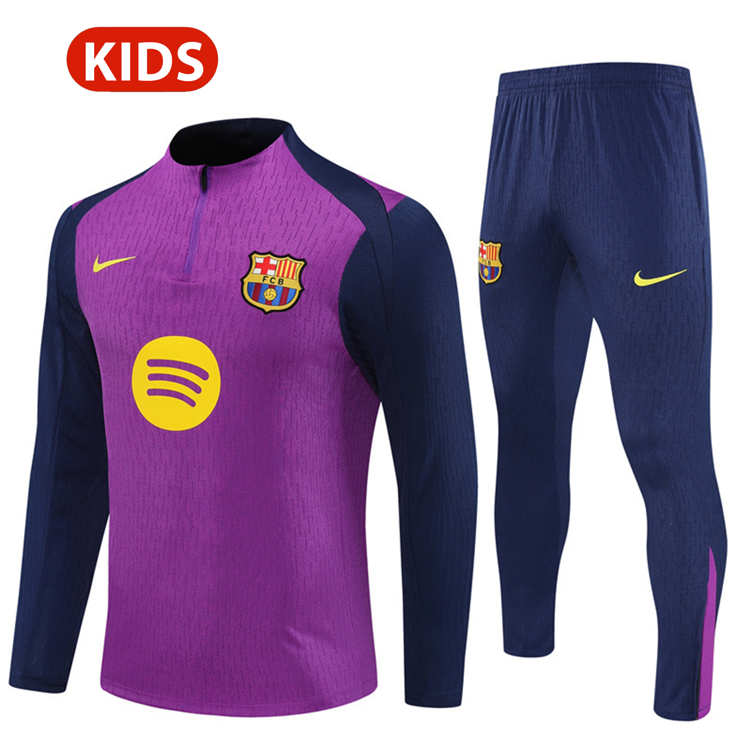 foot-Barcelona 25-26 Kids Long Sleeve Training Set - Purple Top & Deep Blue Pants