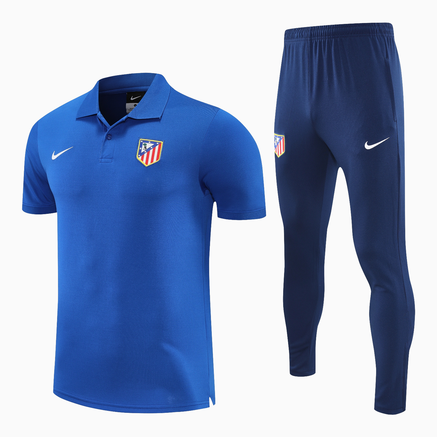 Unitedfootballkit.com | Atletico Madrid 25-26 POLO Short-Sleeve Training Set - Ocean Blue Top & Deep Blue Pants -Customize Name, Number and Patch | Worldwide Shipping