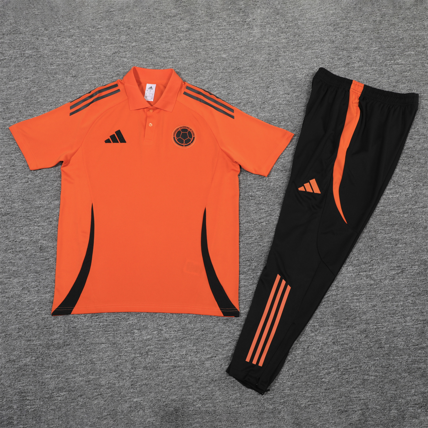 foot-Colombia 25-26 POLO Short-Sleeve Training Set - Orange Top and Black Pants