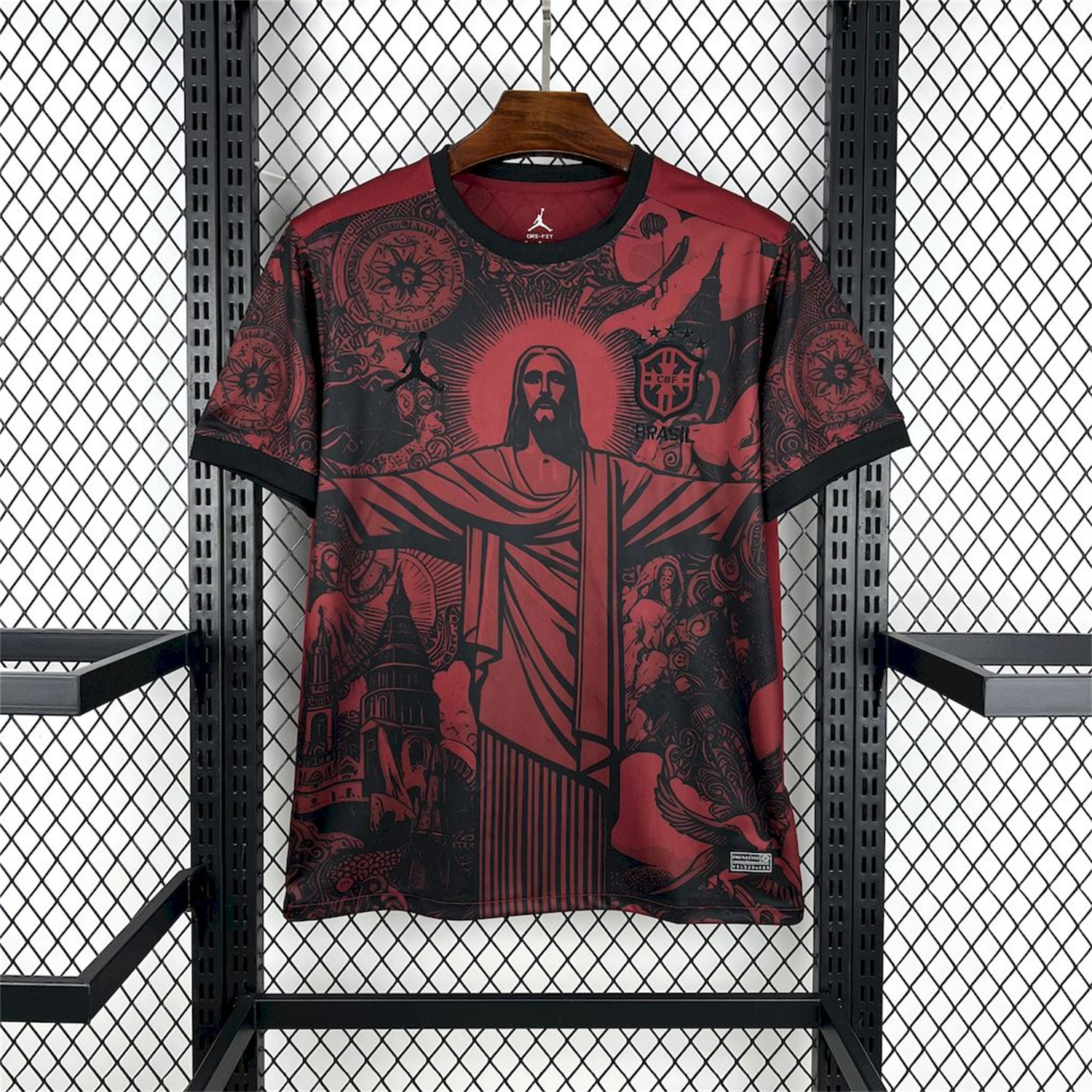foot-Brazil 25-26 Jordan Black Jesus Statue Red Special Jersey - Fans Version
