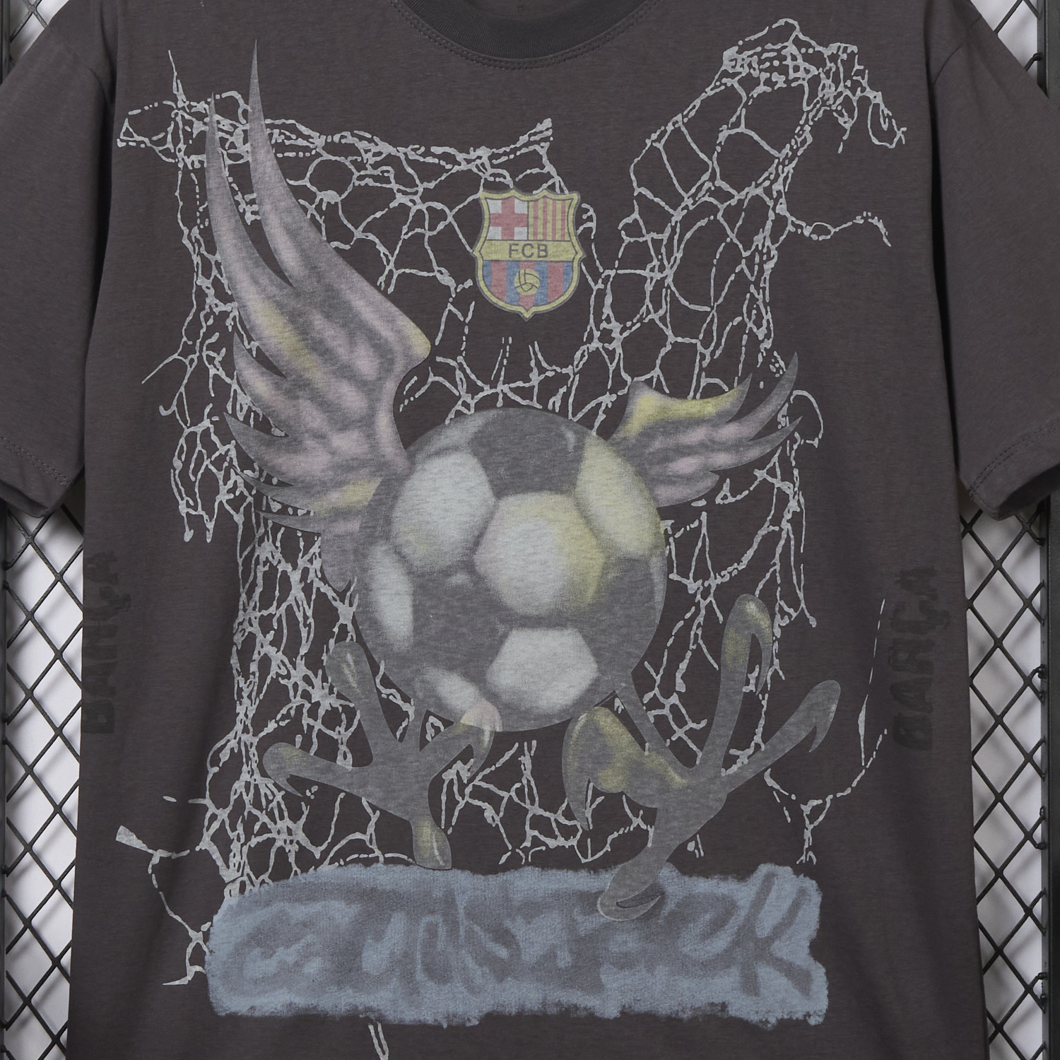 foot-Barcelona x Travis Scott 24-25 Football Eagle Pattern Dark Grey T-shirt