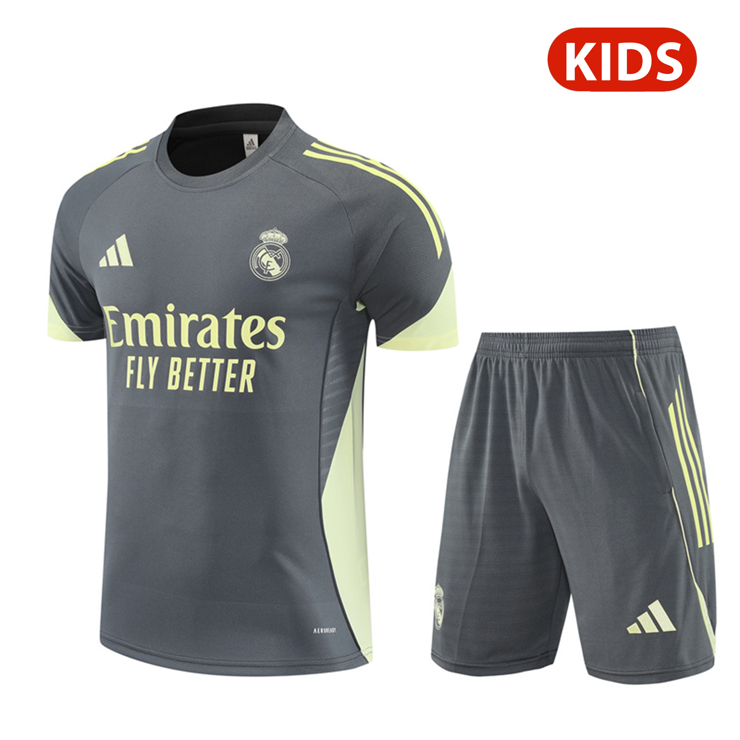 foot-Real Madrid 25-26 Kids Short-Sleeve Training Set - Deep Grey Top and Shorts