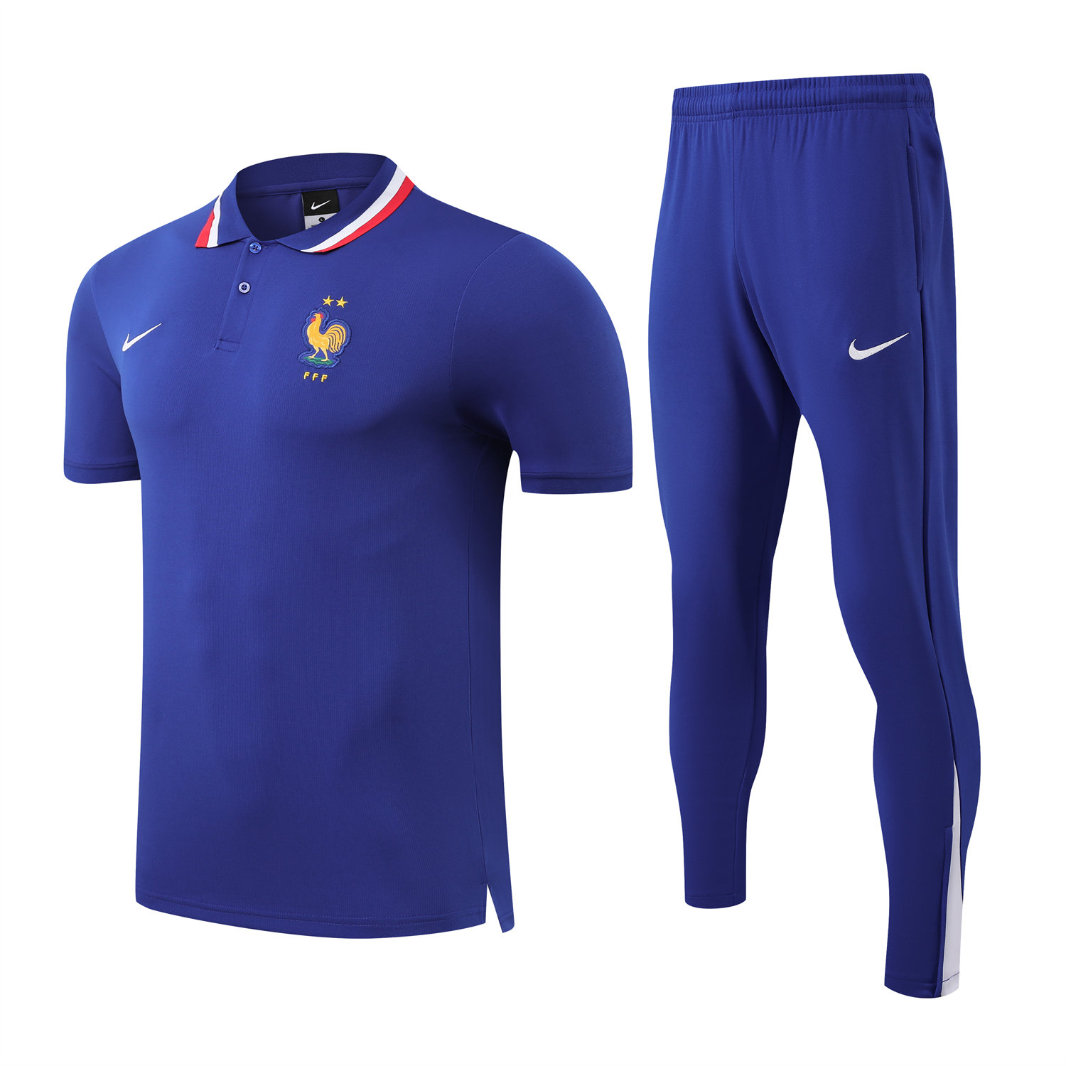 foot-France 25-26 POLO Short-Sleeve Training Set - Blue Top and Pants