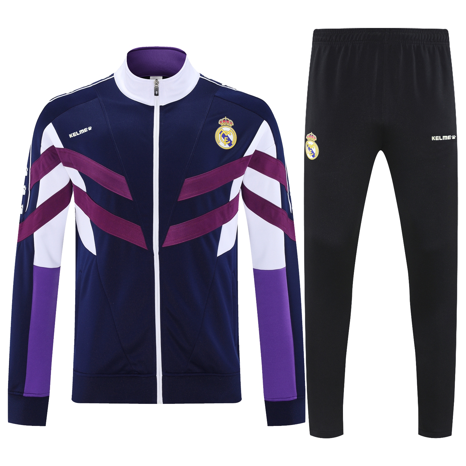 foot-Real Madrid 25-26 Throwback Jacket Training Tracksuit - Deep Blue and Purple Jackets & Black Pants