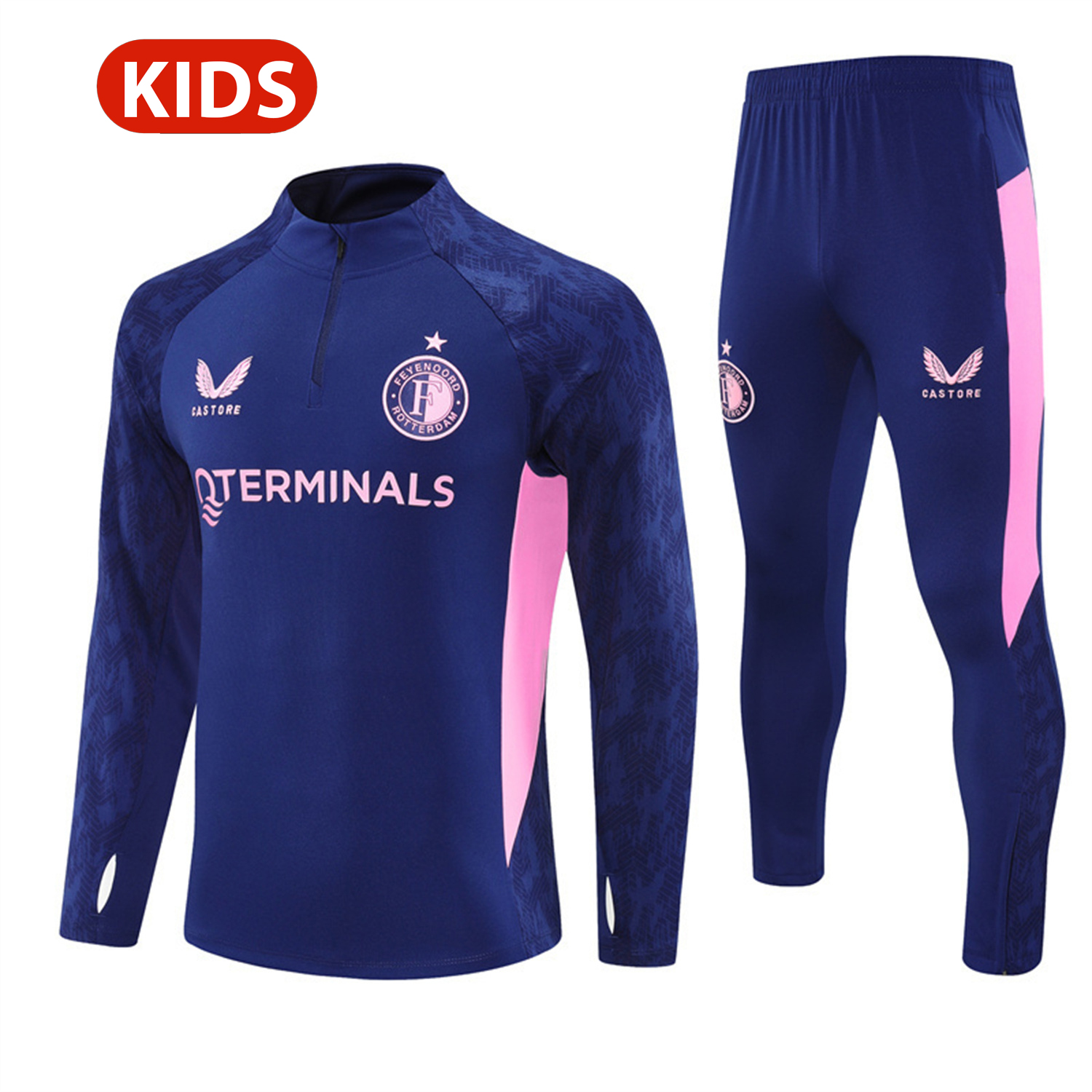 foot-Feyenoord 25-26 Kids Long Sleeve Training Set - Royal Blue Top & Royal Blue Pants