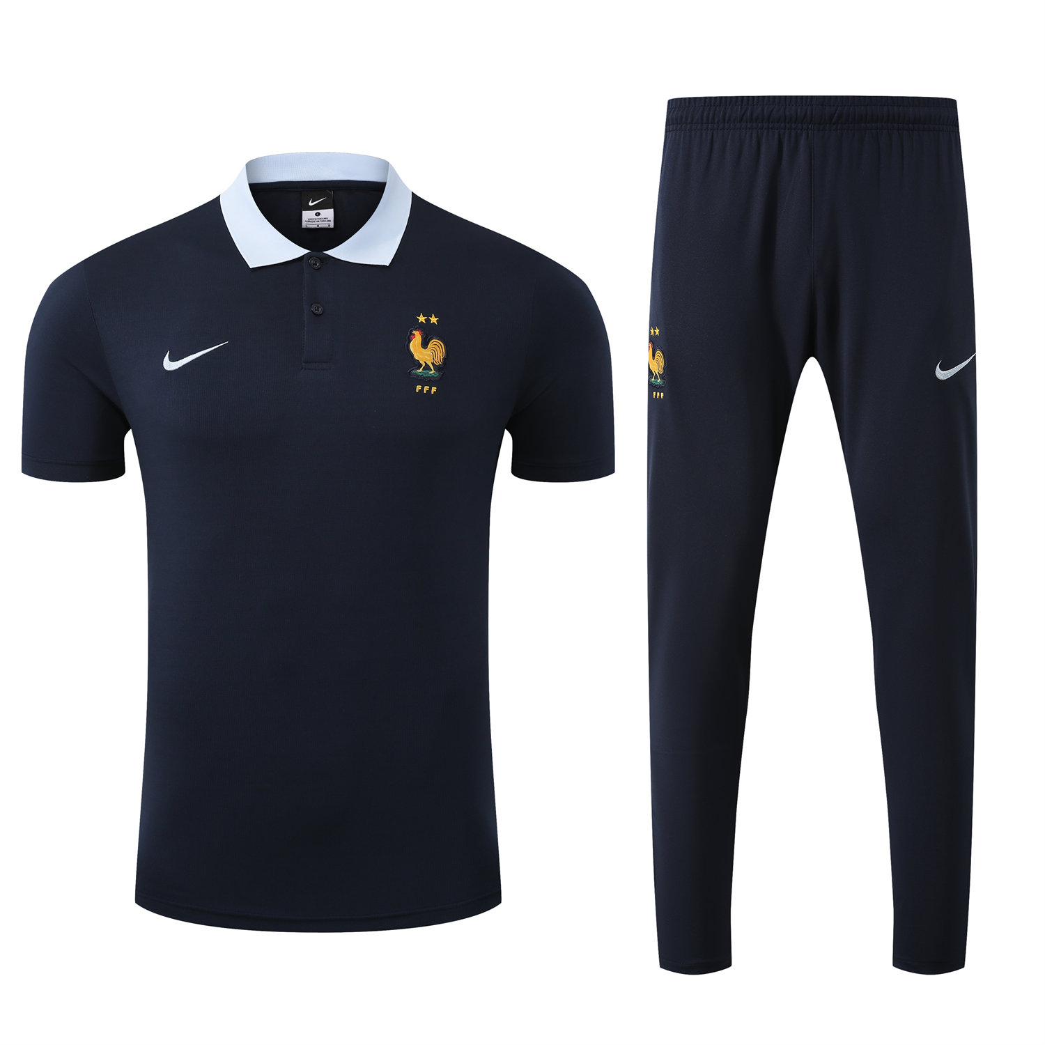 foot-France 25-26 POLO Short-Sleeve Training Set - Deep Blue Top and Pants