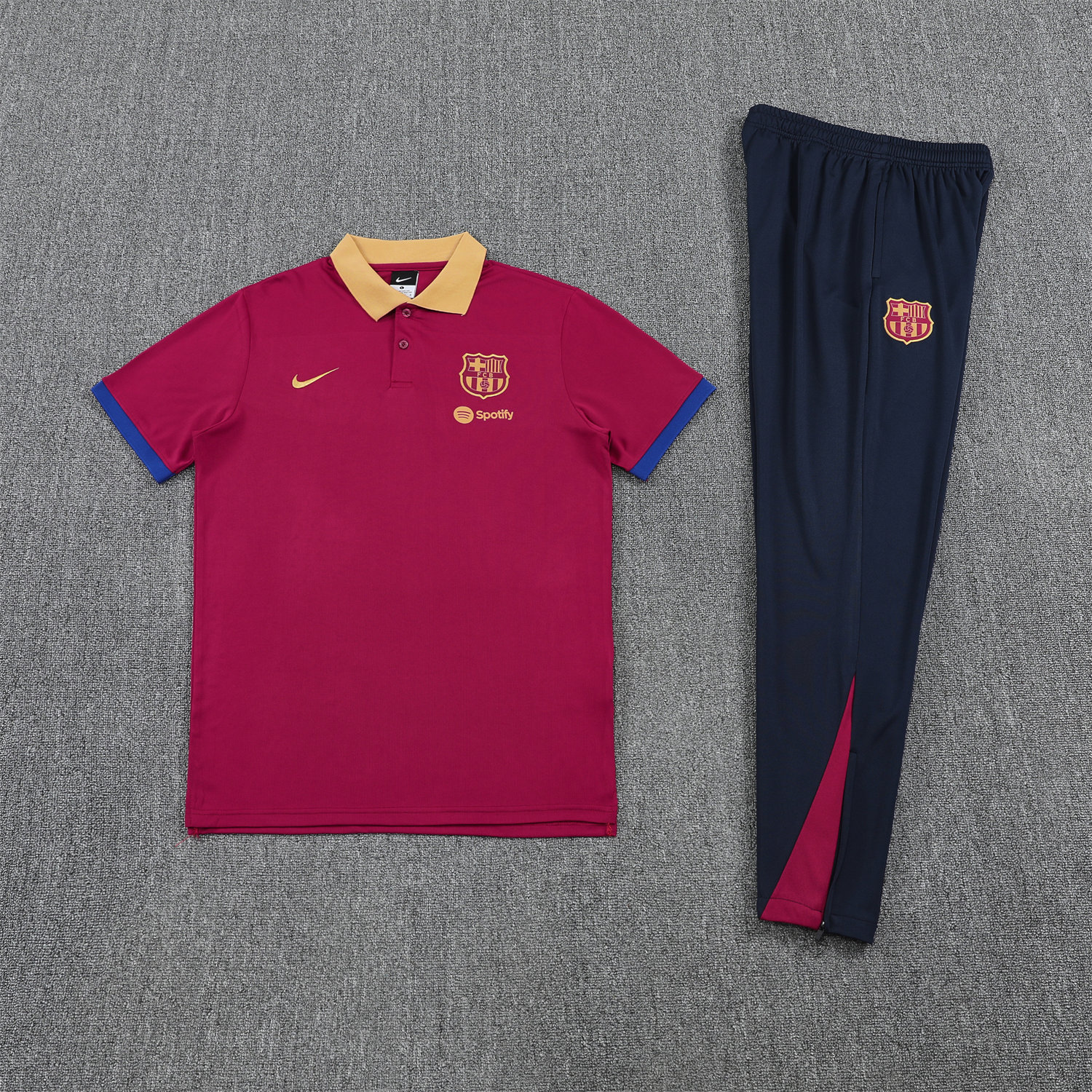 foot-Barcelona 25-26 POLO Short-Sleeve Training Set - Deep Red Top and Black Pants