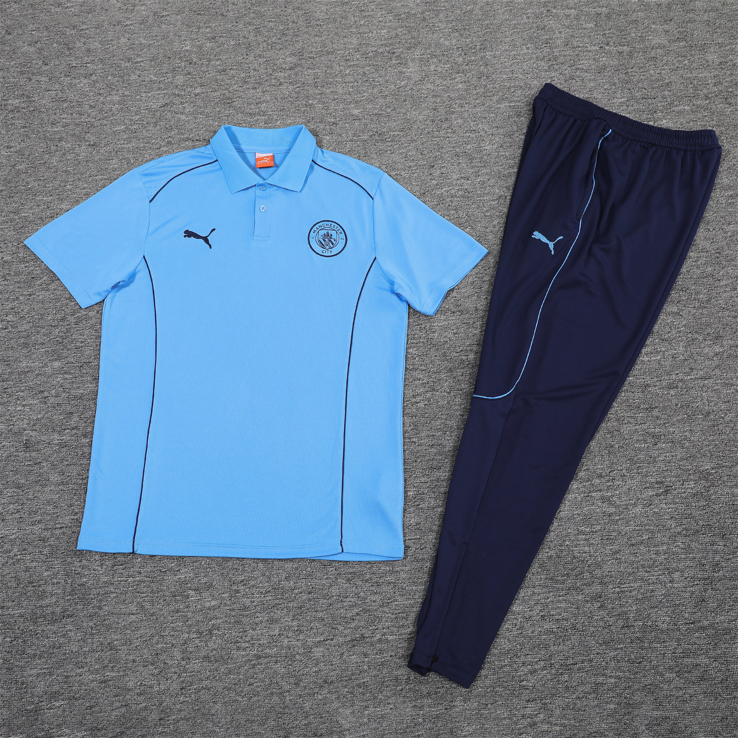 foot-Manchester City 25-26 POLO Short-Sleeve Training Set - Blue Top and Deep Blue Pants