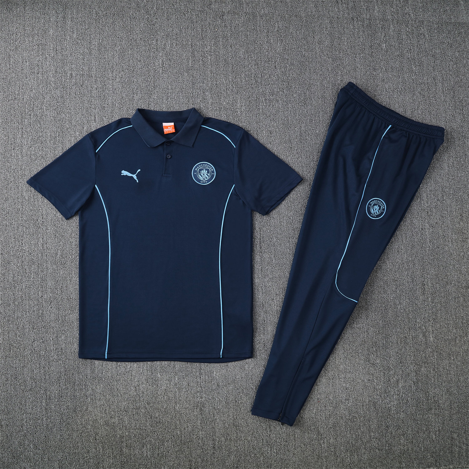 foot-Manchester City 25-26 POLO Short-Sleeve Training Set - Deep Blue Top and Pants