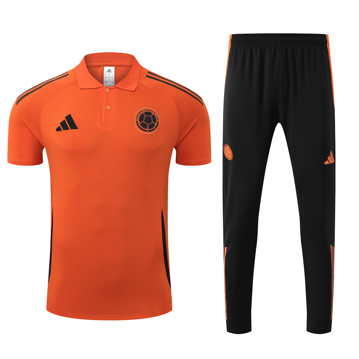 foot-Colombia 25-26 POLO Short-Sleeve Training Set - Orange Top and Black Pants