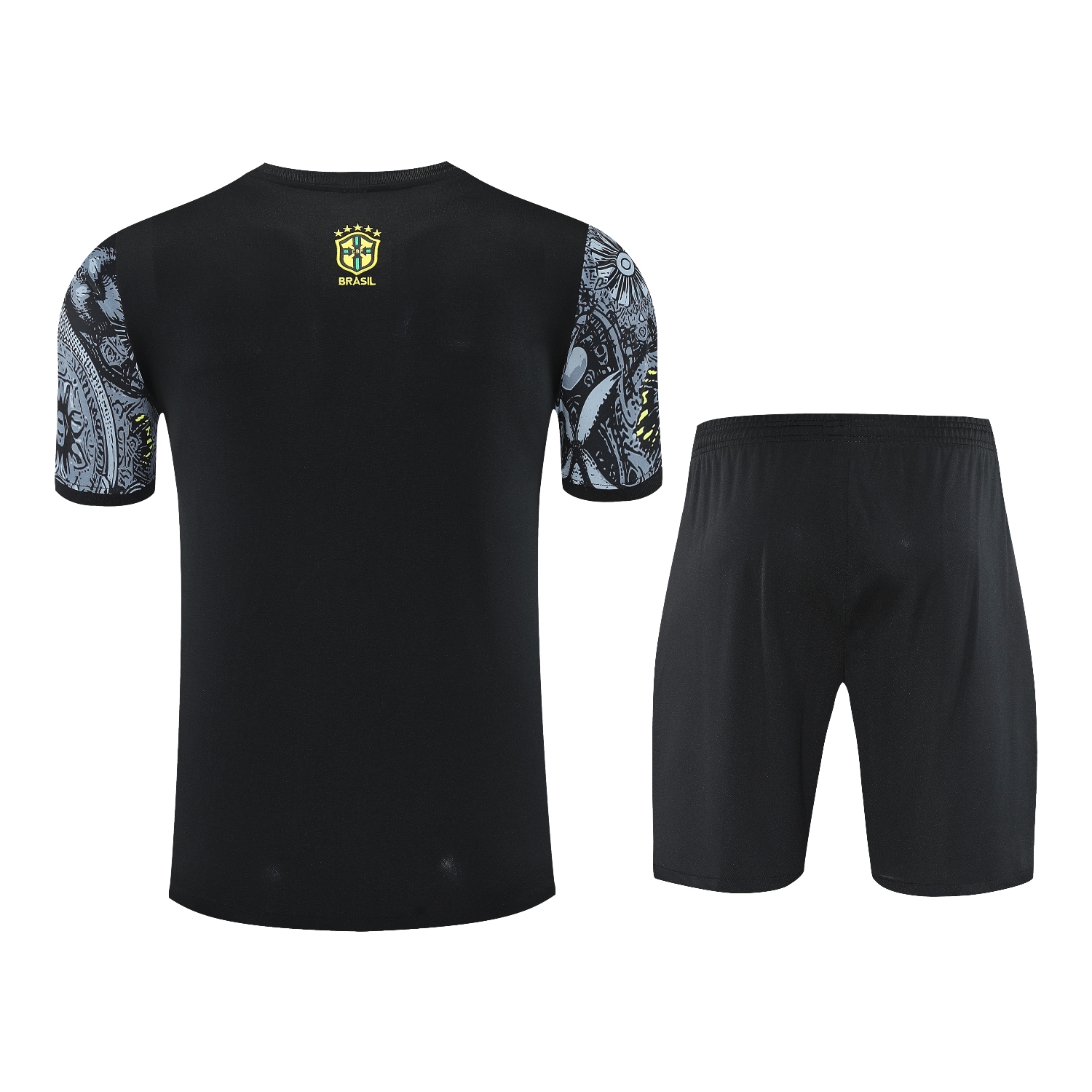 foot-Brazil 25-26 Gray Jesus Statue Short-Sleeve Training Set - Gray Top & Black Shorts